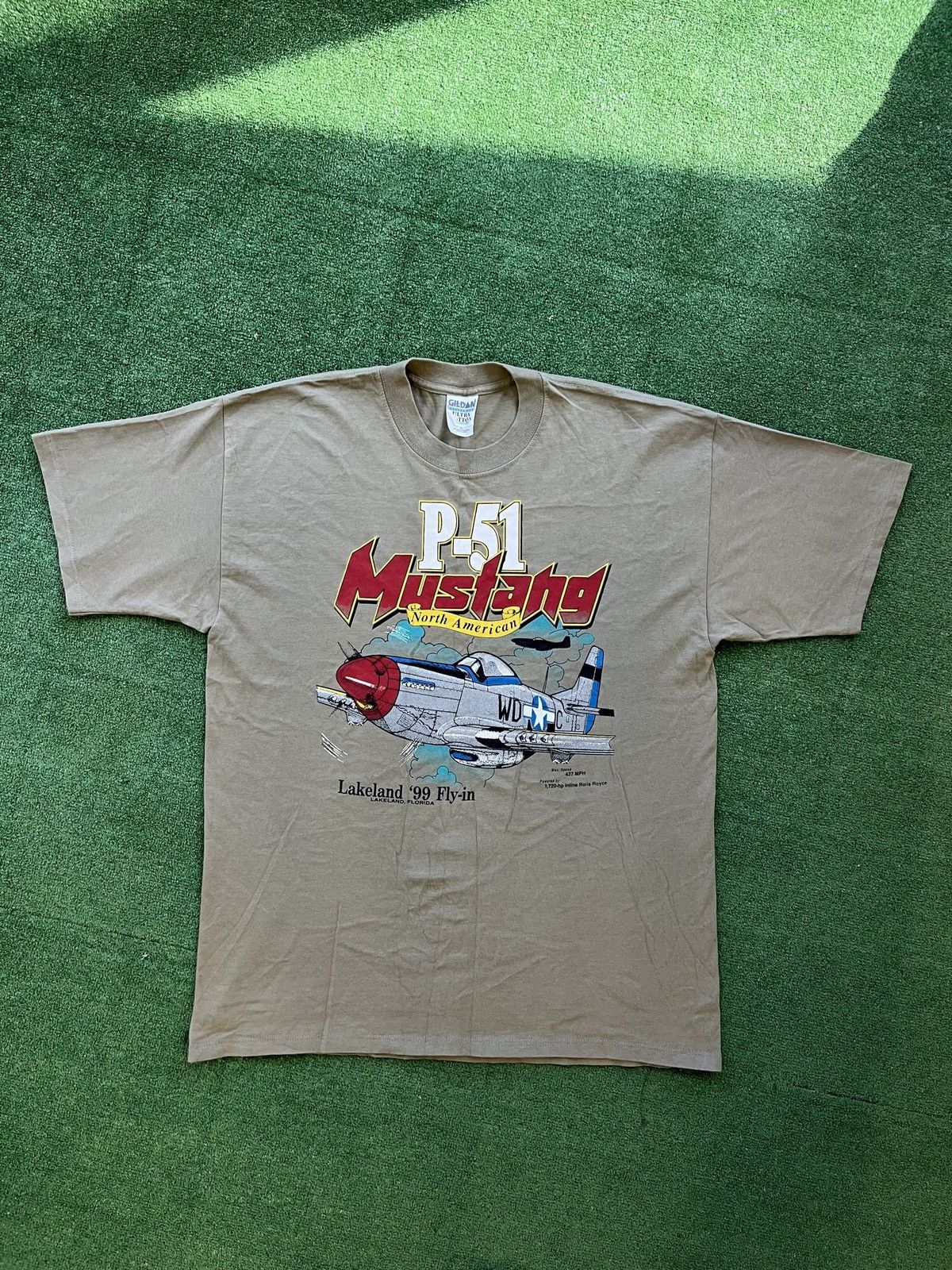 Pre-owned Military X Vintage 1999 P-51 Mustang Usa Army Airplane T-shirt In Grey