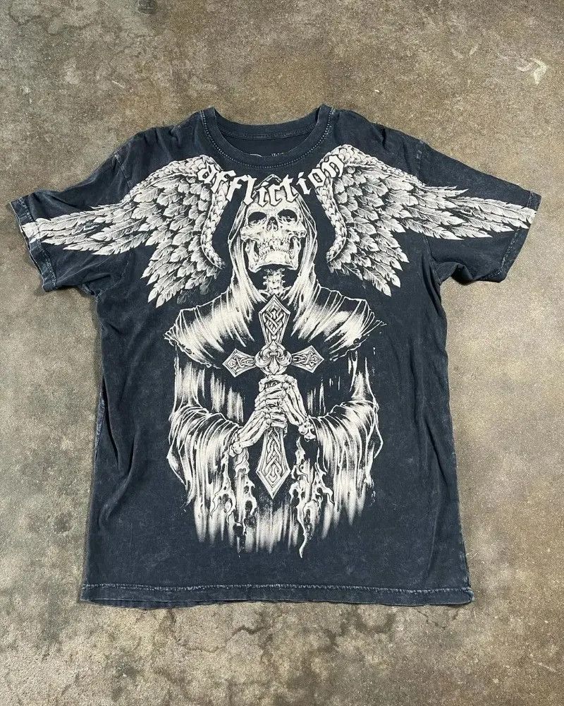 Vintage Gothic Skull Streetwear TShirt Size US XL / EU 56 / 4 - 2 Thumbnail