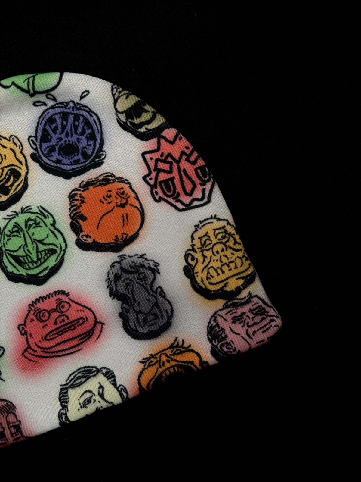 Japanese Brand Vintage-Inspired Graffiti Face Print No Cuff Knit Beanie Hat Size ONE SIZE - 3 Thumbnail