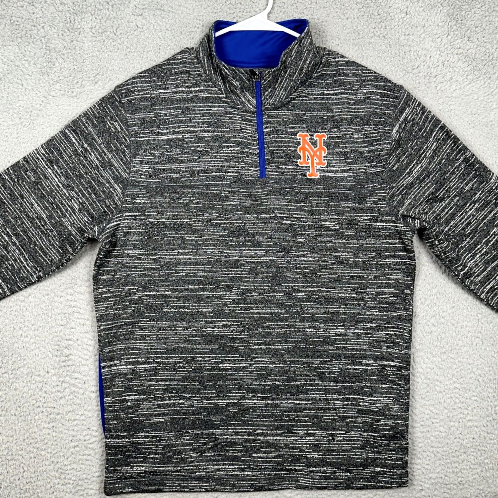 Logo 7 Majestic New York Mets Quarter-Zip Pullover Sweatshirt Mens M Gray Space Dye Logo Zip Pocket Mock Neck Fleece Lightweight Size US M / EU 48-50 / 2 - 3 Thumbnail