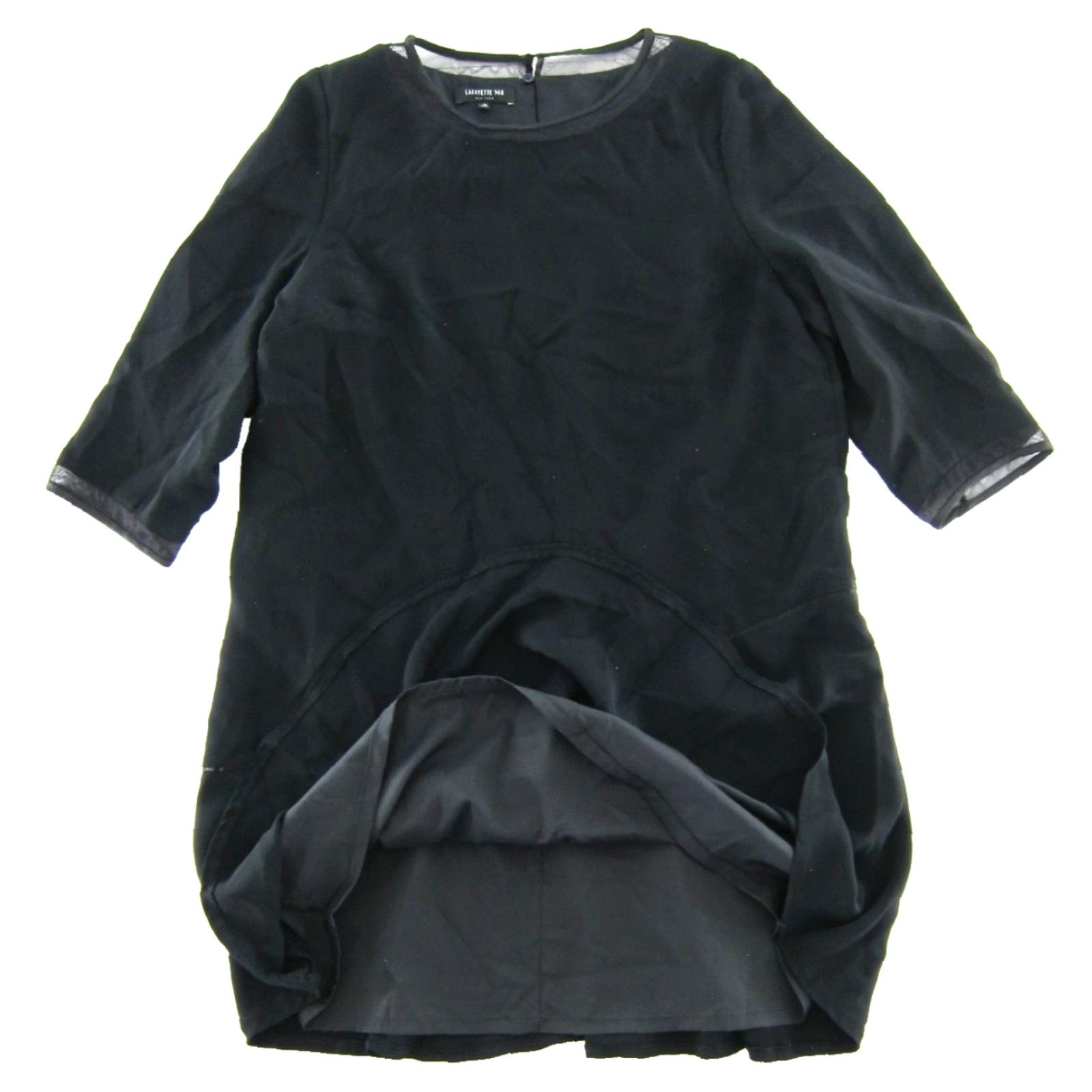 Vintage Lafayette 148 Black Classic Kaftan Maxi Shift Dress 14 Black 3/4 Sleeve Zipper Back Knee Length Lined Women Men's? Size XL / US 12-14 / IT 48-50 - 5 Thumbnail