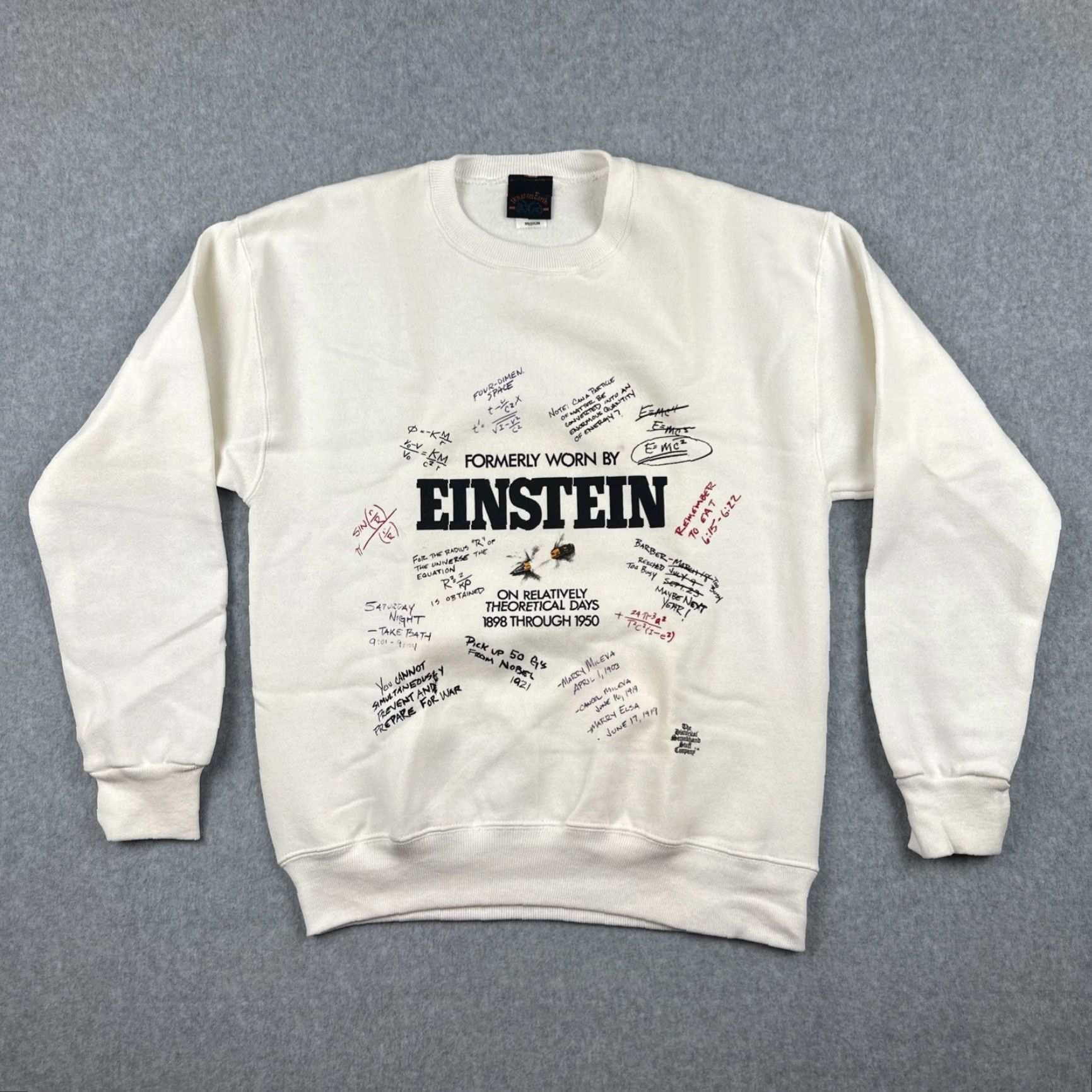 Vintage VINTAGE What On Earth Sweatshirt White Crew Neck M Mens Graphic Print Einstein Theoretical 90s Science Size US M / EU 48-50 / 2 - 2 Thumbnail