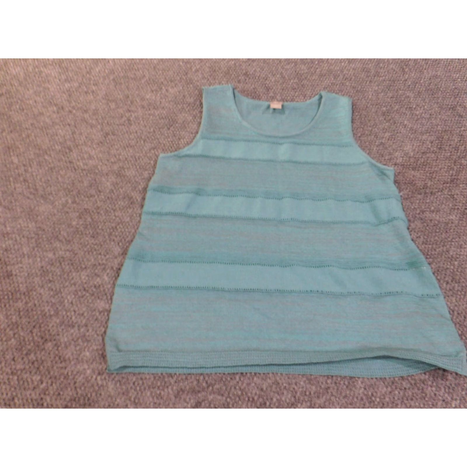 Vintage Chicos Blouse Shirt Women Size 2 Blue Sleeveless Striped Crew Neck Pullover Knit Polyester Cotton Casual Cream? Size XS / US 0-2 / IT 36-38 - 5 Thumbnail