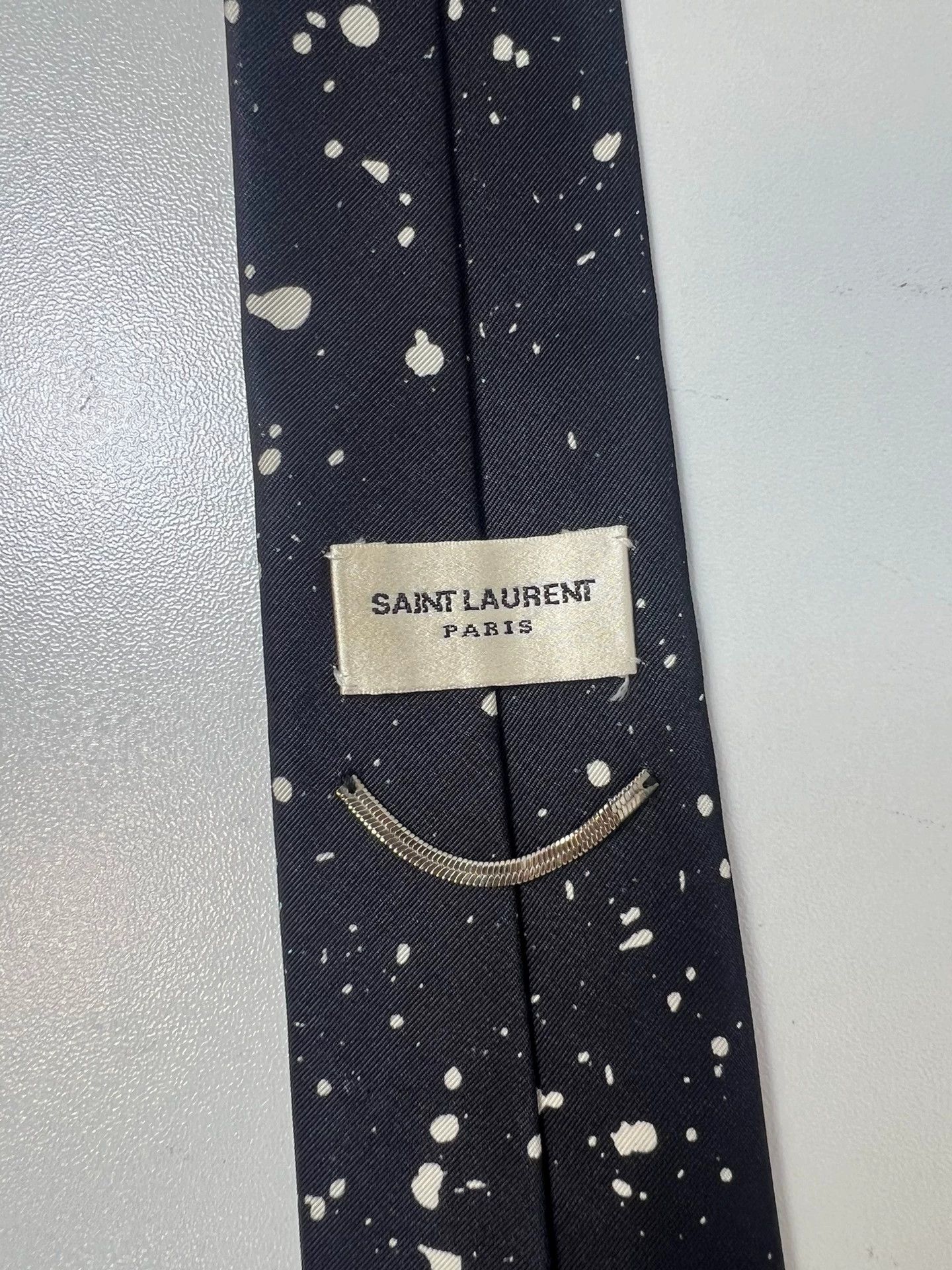 Saint Laurent Paris SLP 15fw silk splatter tie black white Size ONE SIZE - 5 Thumbnail