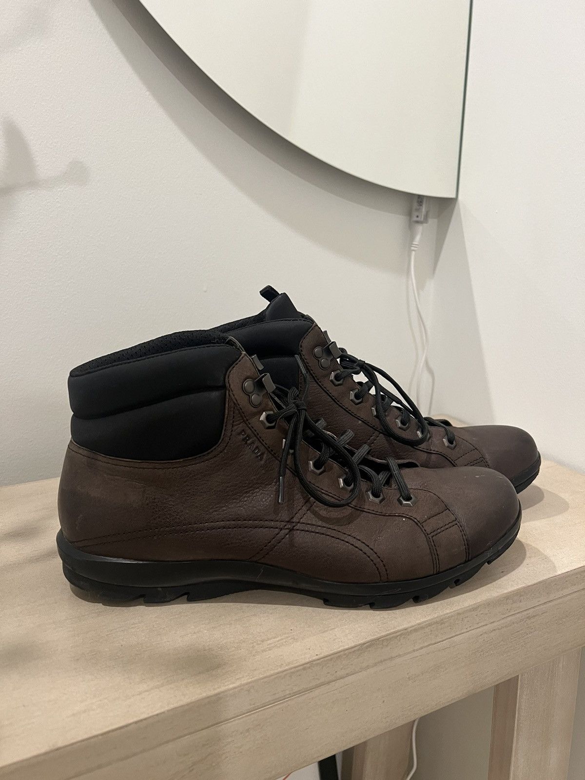 Brown Prada Mens Hiking Boots Prada Brixxen Hiking Boots Size