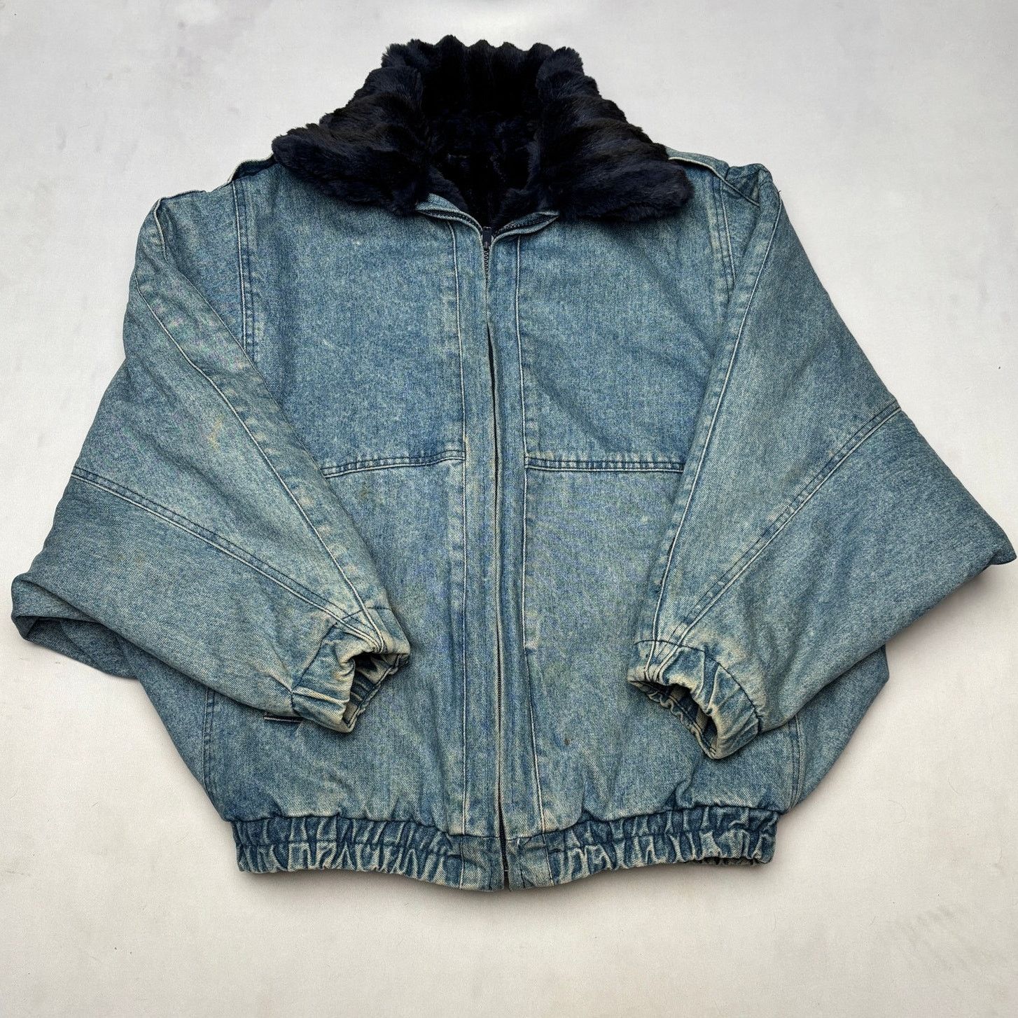 Vintage Vintage Reversible Rabbit Fur Denim Jacket Batwing Womens M Size M / US 6-8 / IT 42-44 - 2 Thumbnail
