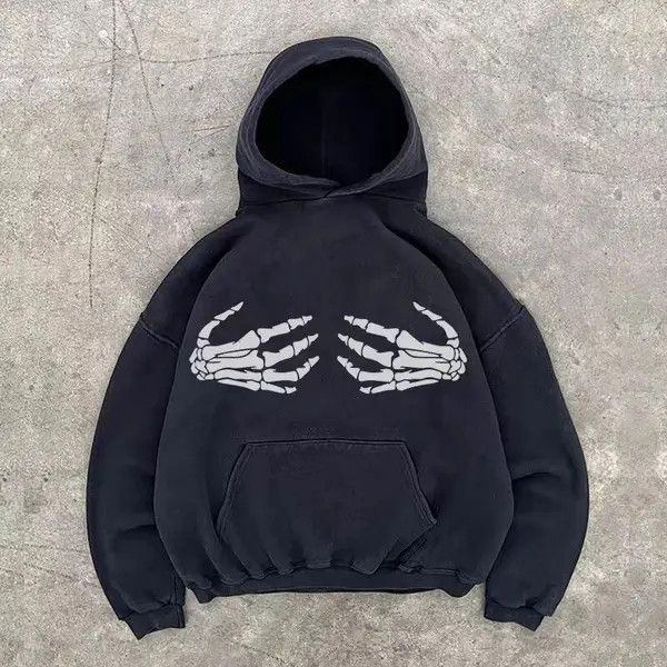 Designer Kimura x Hara Black washed skull hand print hoodie Size US L / EU 52-54 / 3 - 5 Thumbnail