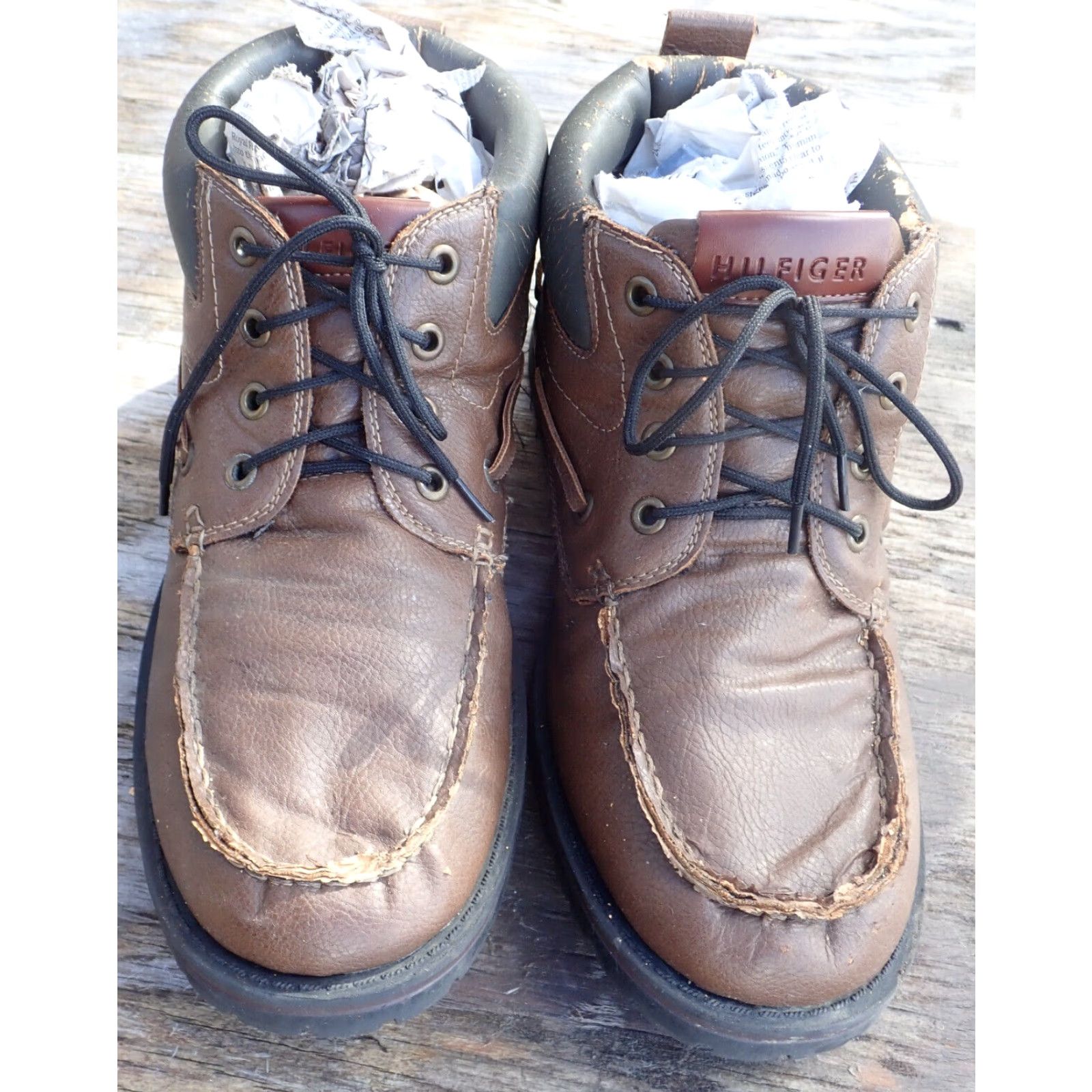 Tommy Hilfiger VINTAGE Tommy Hilfiger Mens Brown Leather Lace Up Jonesboro Cognac Boot 8.5 US Mens 41.5 EU Rubber Outsole 90s Western Style Boots Mens Size US 8.5 / EU 41-42 - 3 Thumbnail