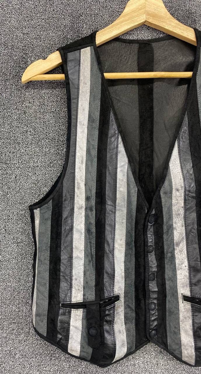 Leather Vintage Fiorucci Striped Leather Vest Size XS / US 0-2 / IT 36-38 - 2 Thumbnail