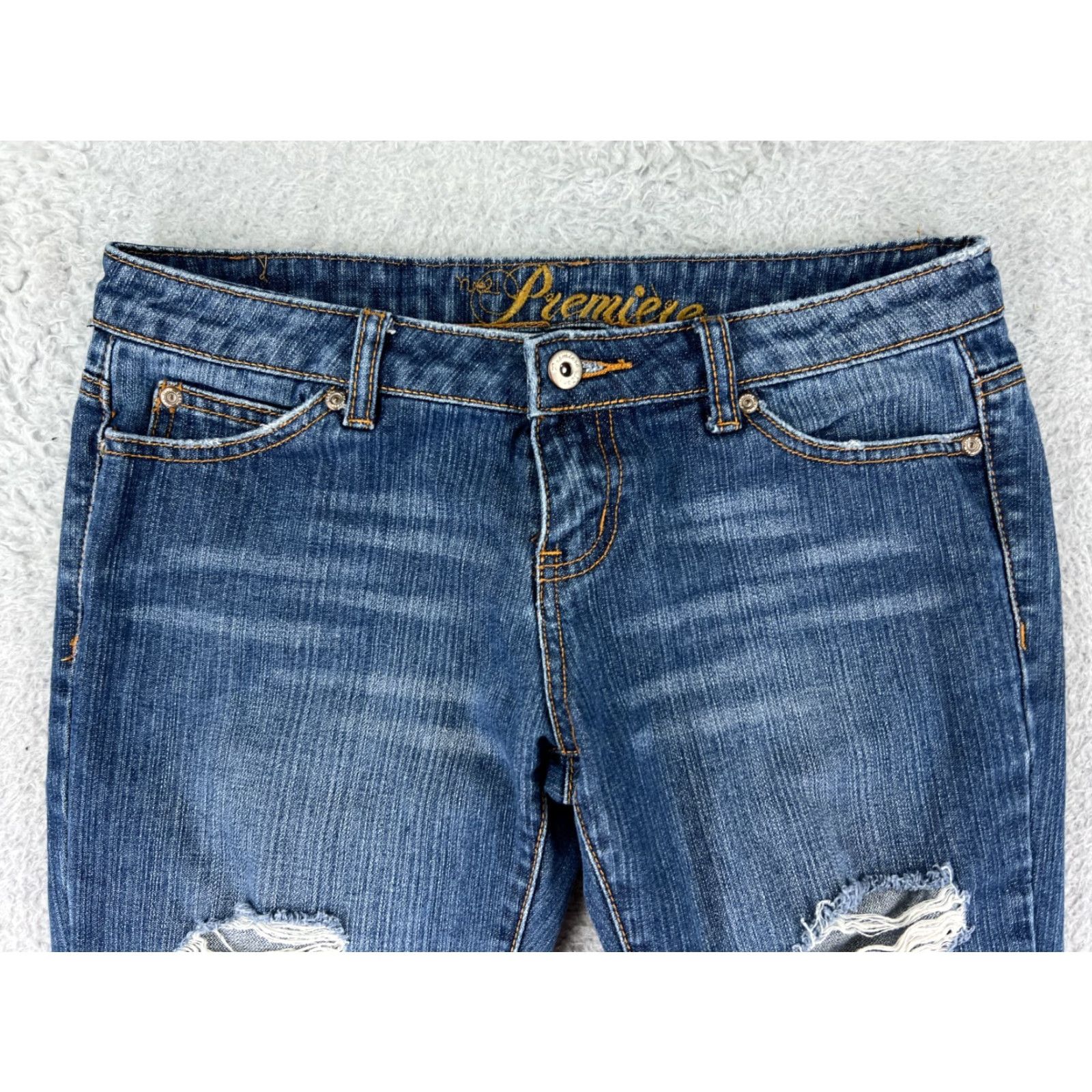 Denime Premiere Women's Flared Denim Jeans Size 3 Blue Cotton Embroidered Distressed 90s Style Size 26" / US 2 / IT 38 - 7 Thumbnail