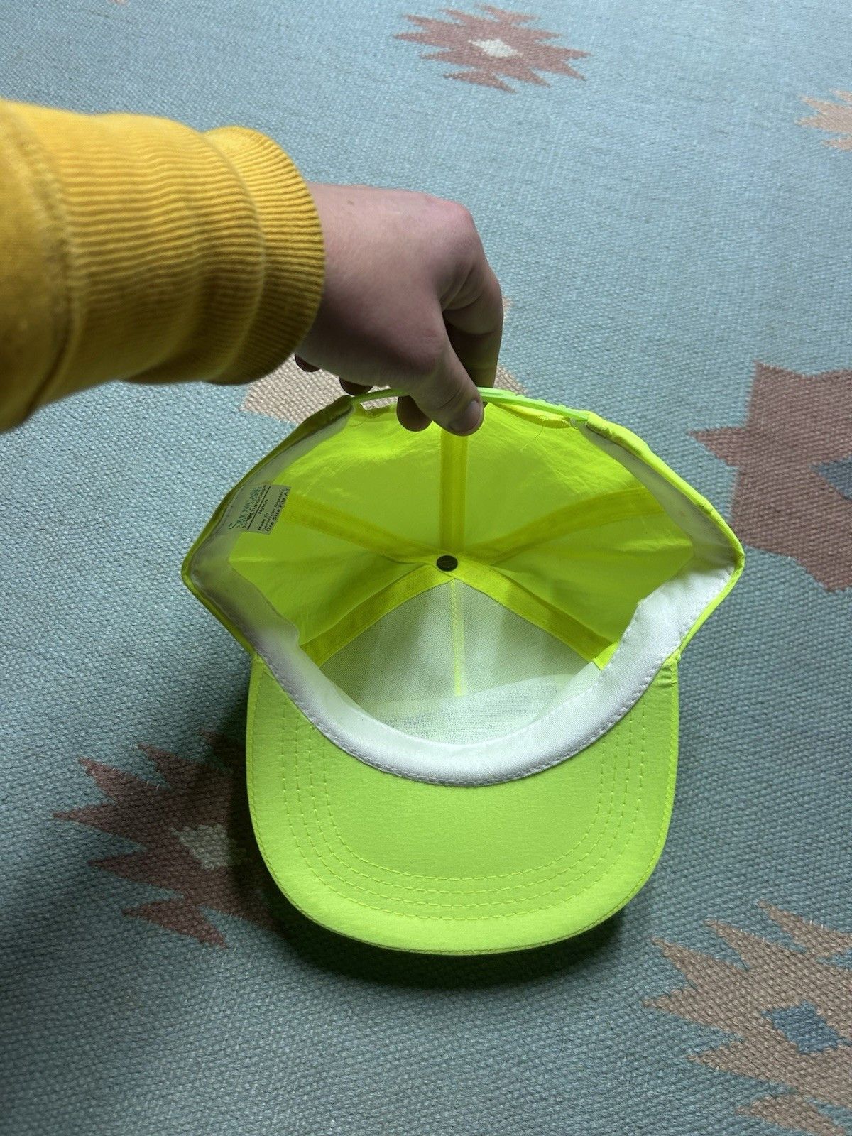 Vintage Vtg SnapBack hat Evans food service hi vis neon yellow nylon Size ONE SIZE - 5 Thumbnail