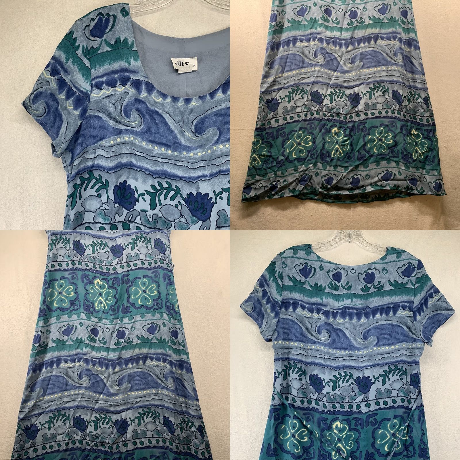 VIBE VINTAGE JBS Maxi Dress Size 6 Blue Beach Vibes Waves Art Print String Belt Women 80s 90s Size M / US 6-8 / IT 42-44 - 8 Thumbnail