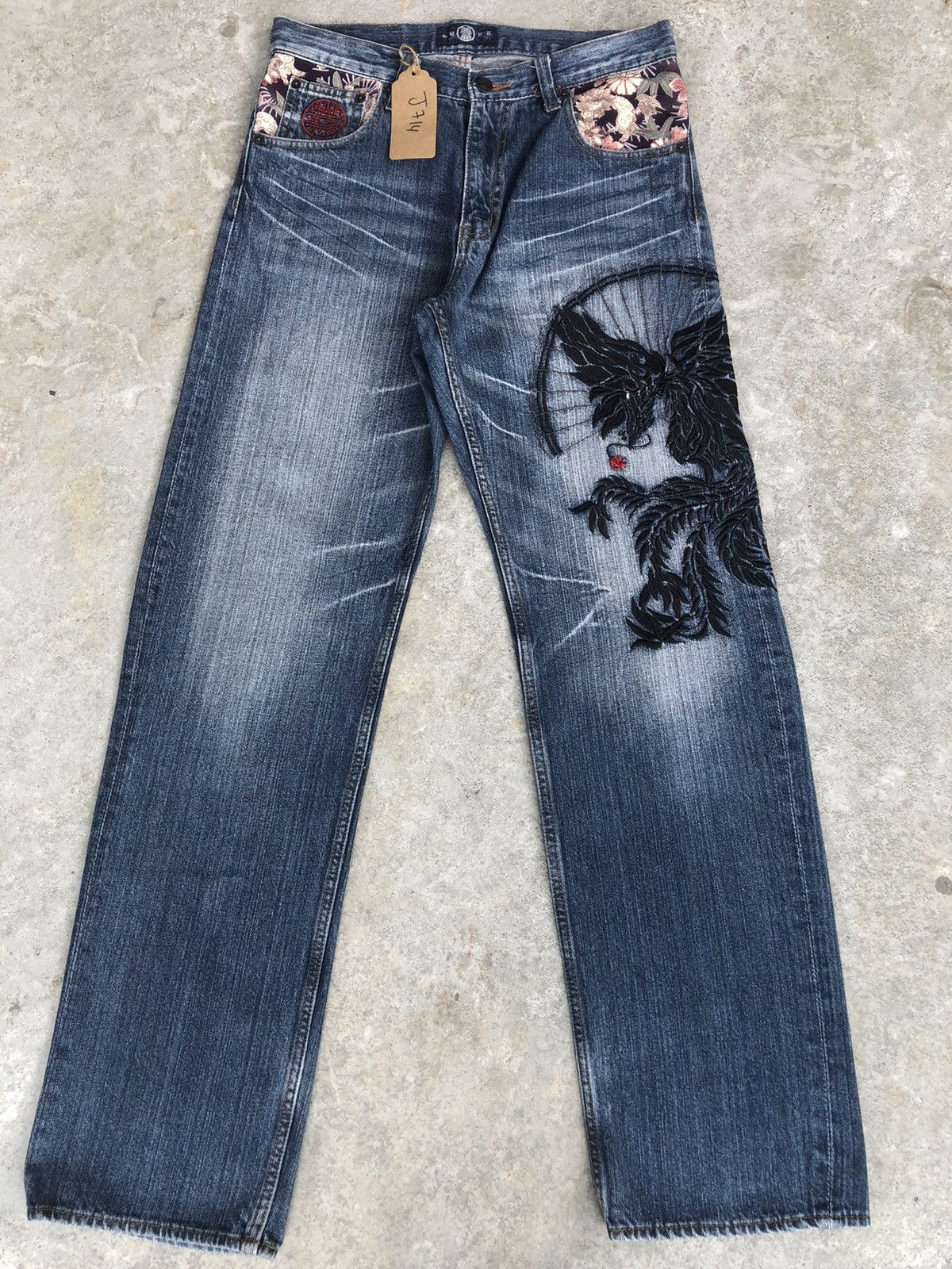 Japanese Brand Japanese Buden Dragon Embroidered Jeans Distressed Jeans Size US 31 - 1 Thumbnail