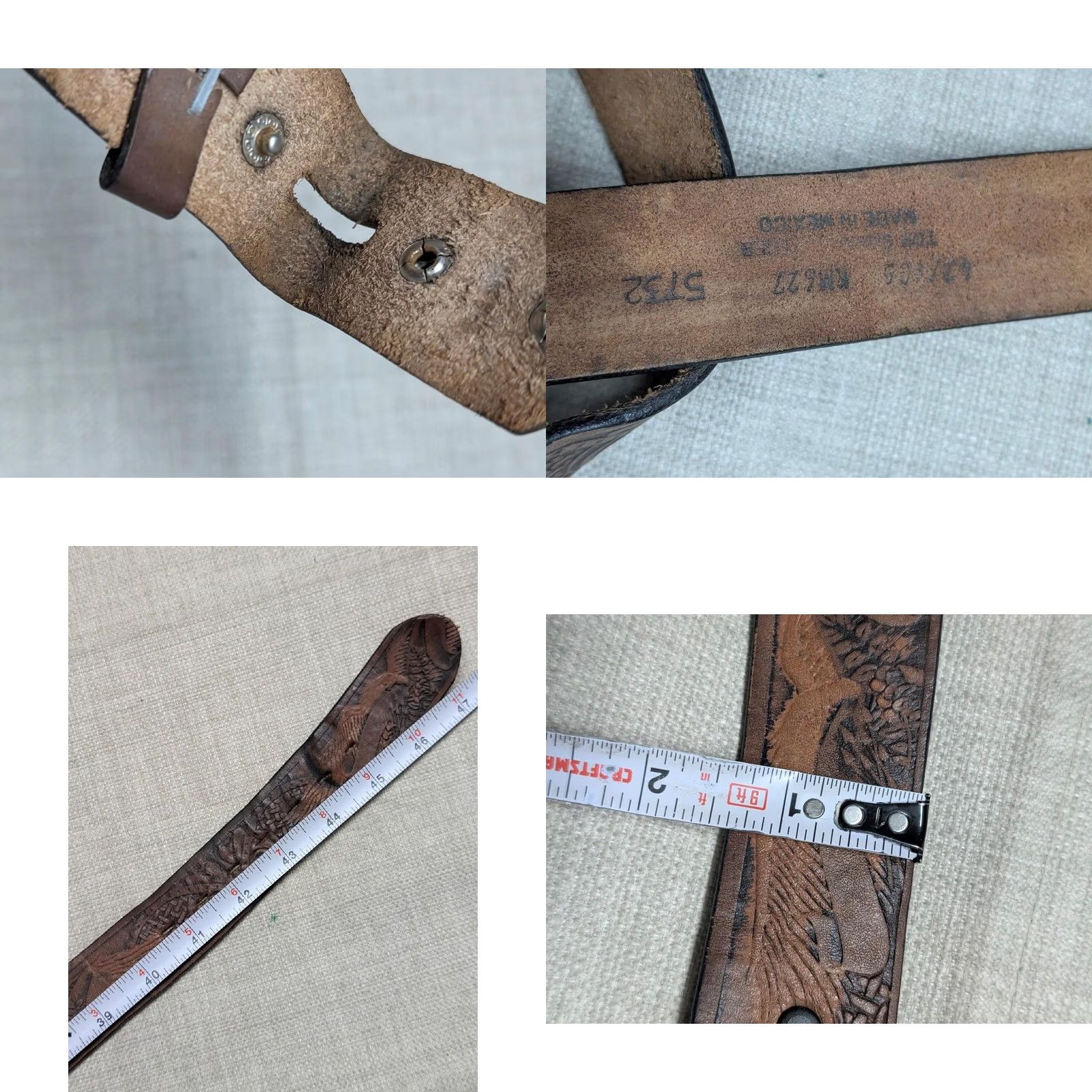 Vintage VINTAGE American Eagle belt Western belt 42 Leather Brown 1-3/8" Regular Men's Belt Cowboy USA Size 42 - 8 Thumbnail