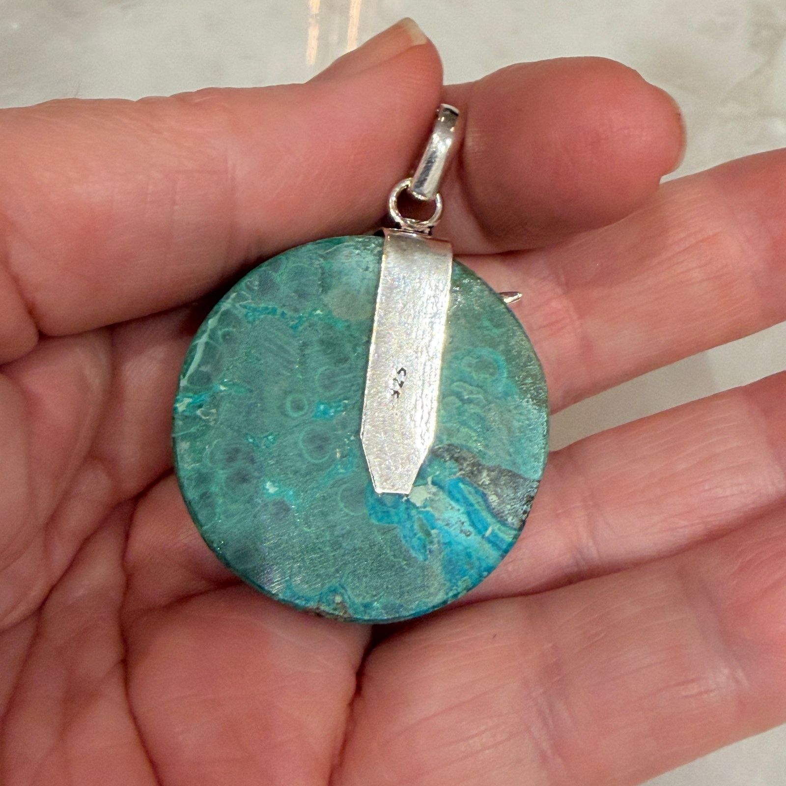 The Unbranded Brand Fairy Chrysocolla Malachite Pendant 925 Silver Overlay Size ONE SIZE - 4 Thumbnail