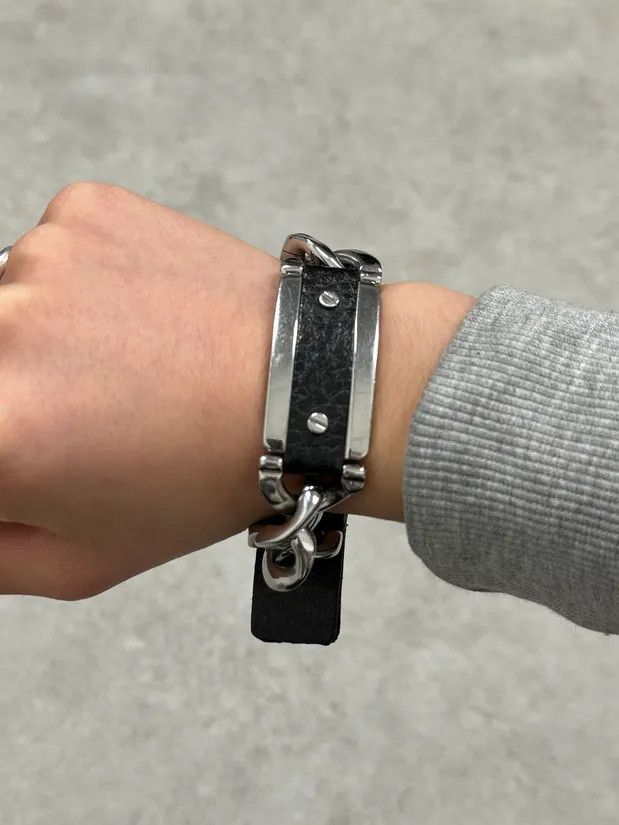 Dolce & Gabbana 2000s Dolce & Gabbana Chain Black Leather Bracelet Size ONE SIZE - 3 Thumbnail