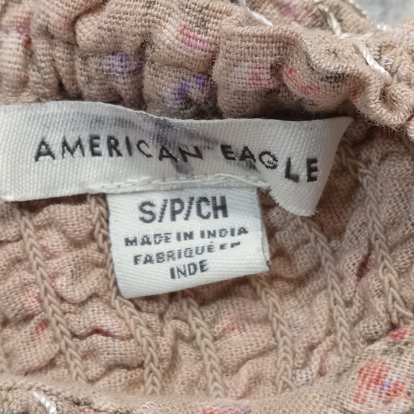 American Eagle Outfitters American Eagle Cold Shoulder Top S Beige Floral Cotton Linen Size S / US 4 / IT 40 - 3 Thumbnail