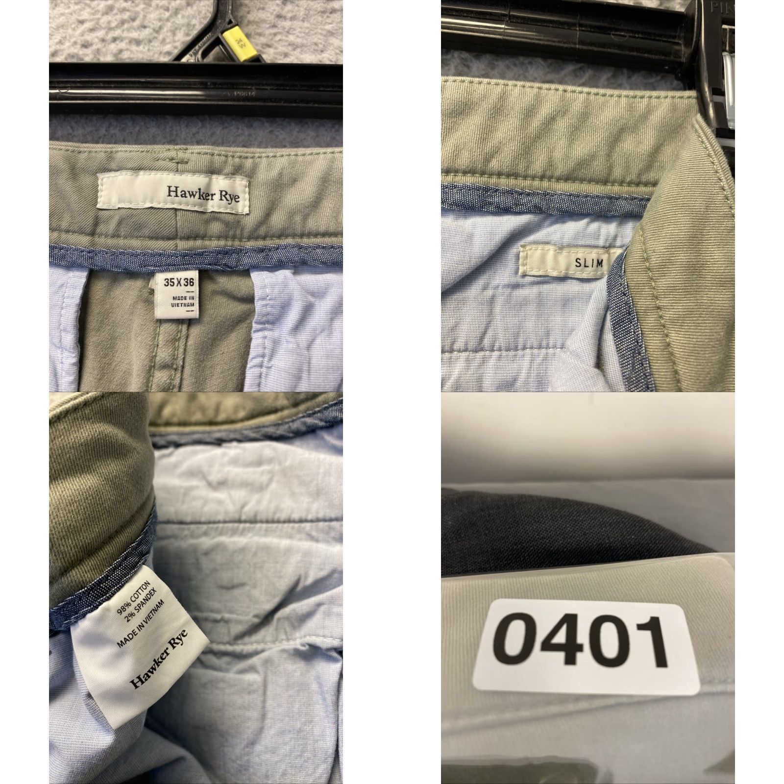 Vintage Hawker Rye Pants Men's 35x36 Sage Green Chino Flat Front Regular Straight Pockets Cotton Blend 0401 Size US 35 - 8 Thumbnail