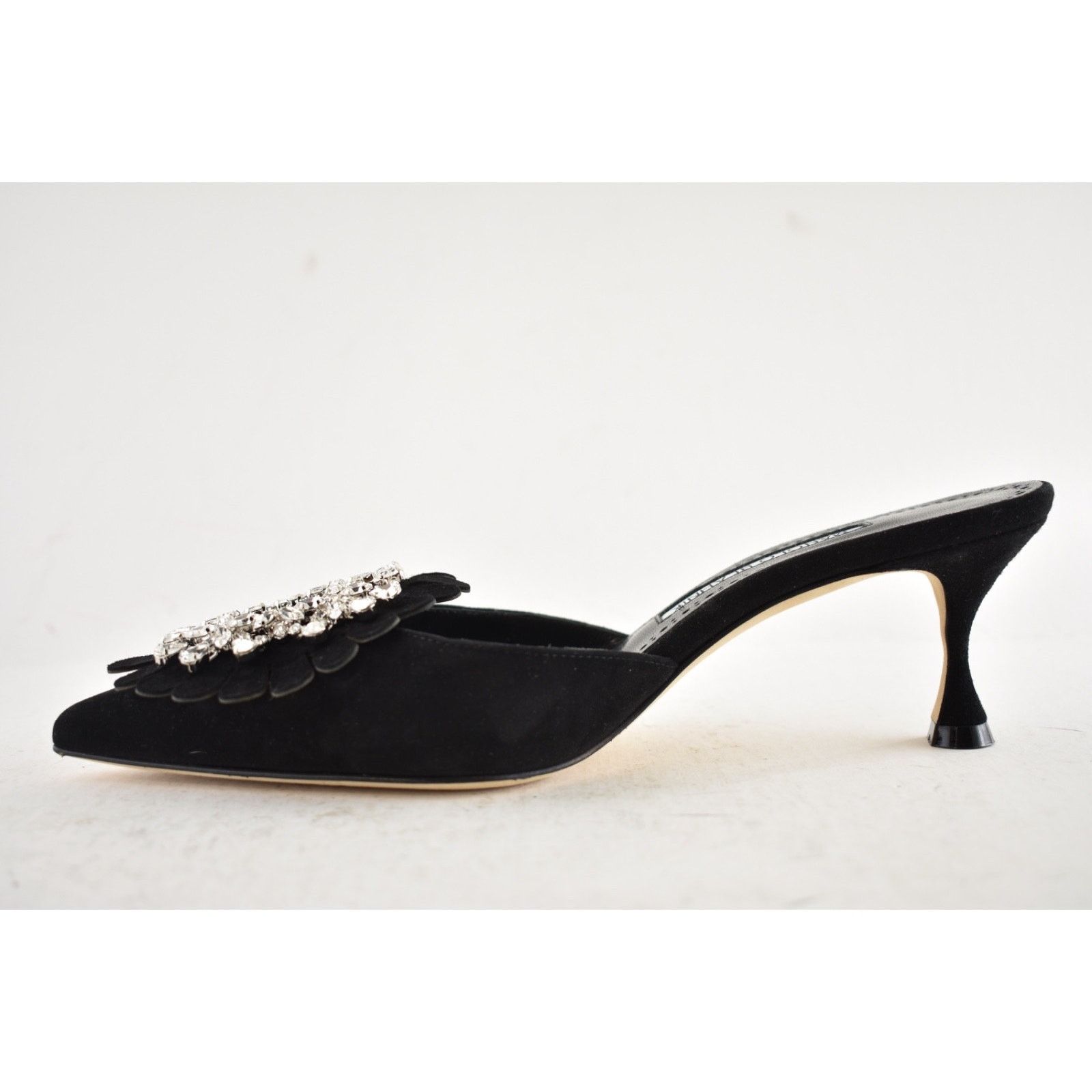 Manolo Blahnik Manolo Blahnik Shogmu 50 Black Suede Jewel Crystal Kitten Size US 7 / IT 37 - 14 Thumbnail