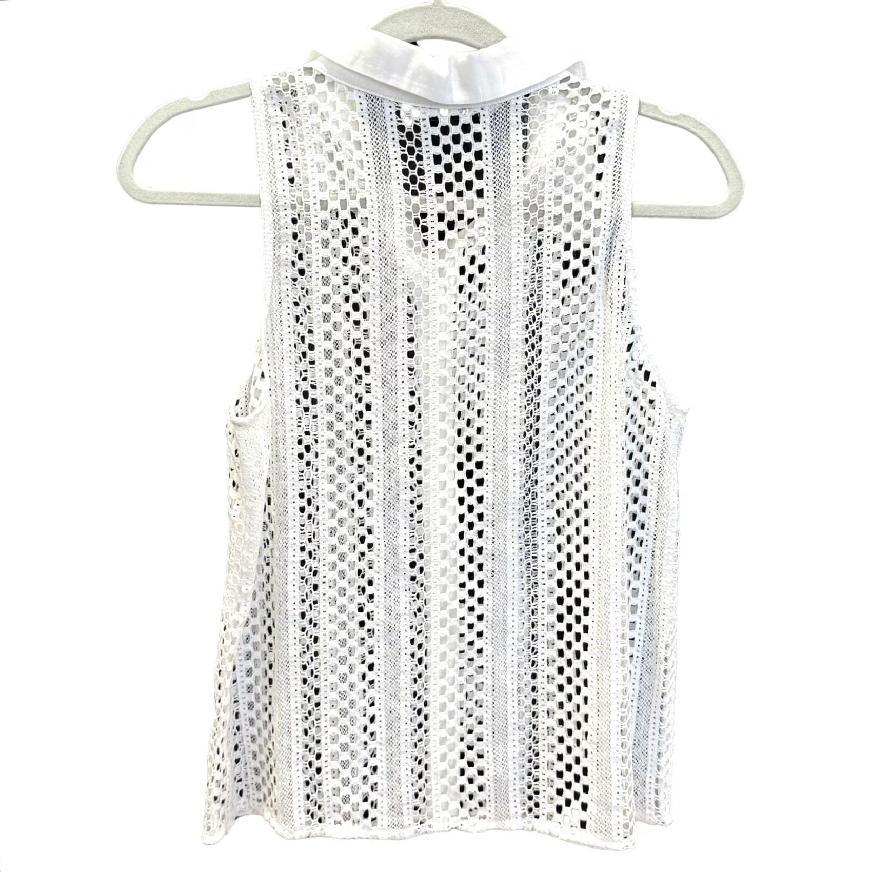 Zara ZARA White Crochet Knit Sleeveless Collar Button Down Small Women S Button-Up Shirt Size S / US 4 / IT 40 - 4 Thumbnail