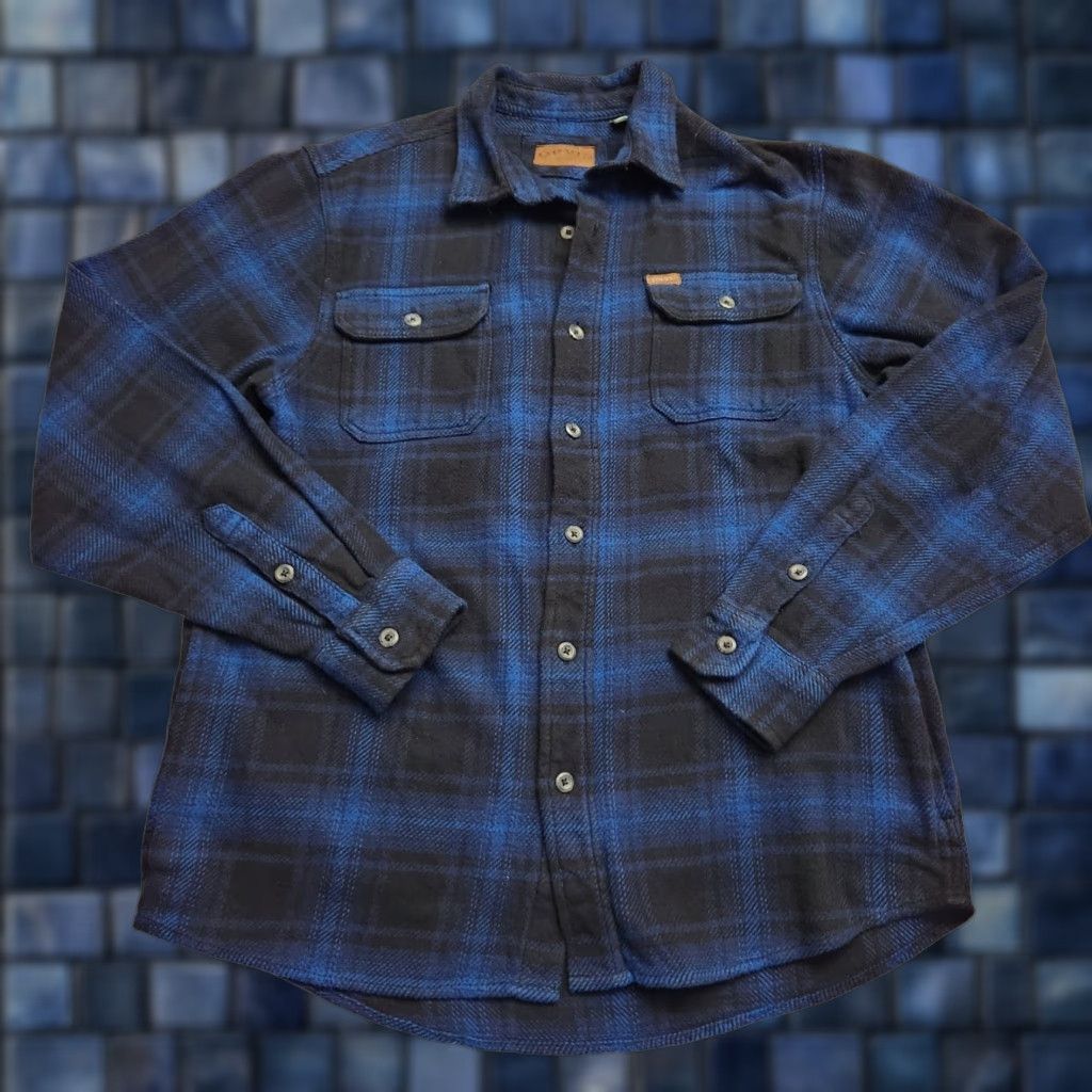 Orvis Shirt Jacket Blue Plaid Flannel Button Up Mens Long Sleeve Medium