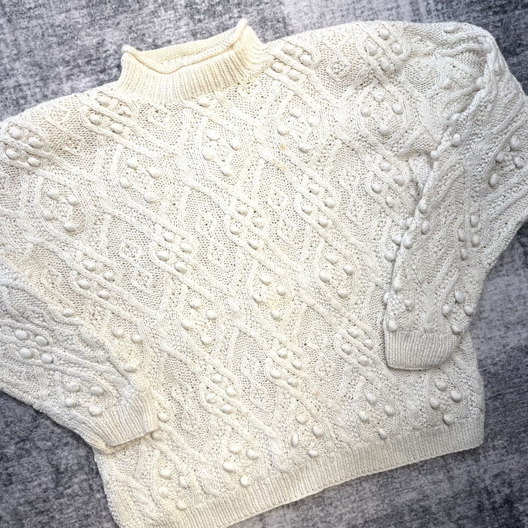 Vintage VTG Northern Isles Sweater Womens Large Ivory Mock Neck Cable Knit Pullover 90s Baggy Hair Bobbles, 90s Theme, Casual Womens Size L Size L / US 10 / IT 46 - 2 Thumbnail