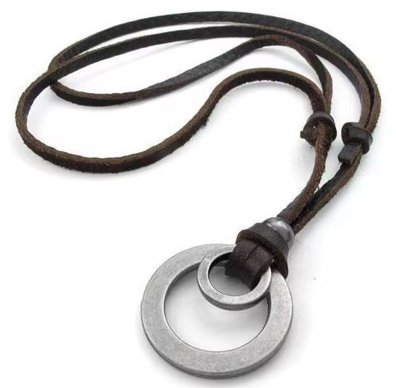 Leather Vintage Handmade Leather Double Ring Adjustable Necklace Size ONE SIZE - 1 Thumbnail