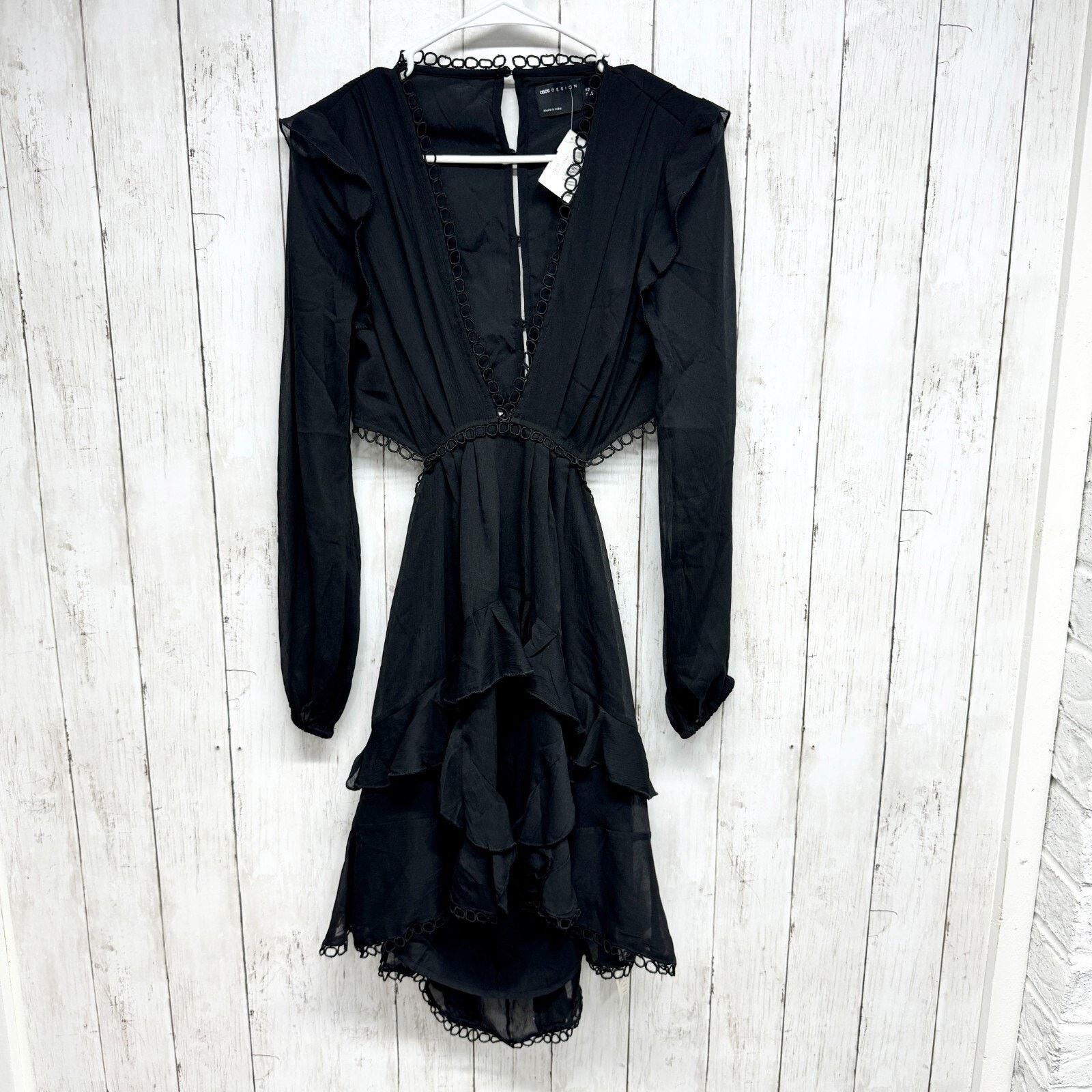 Asos ASOS Dress Sz 6 Mini Laced Open Black Pleated Ruffled Black Size M / US 6-8 / IT 42-44 - 2 Thumbnail