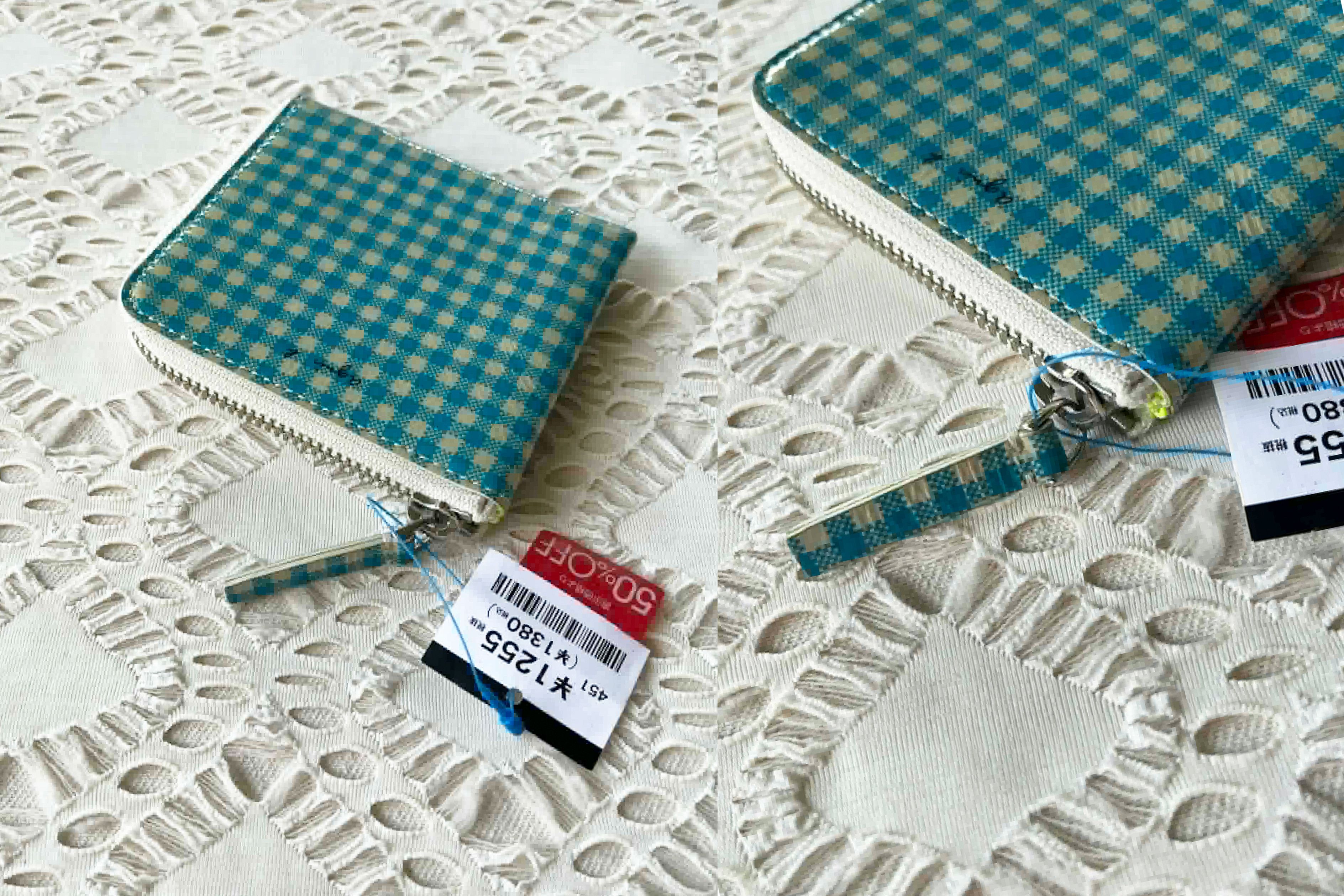 agnes b. 2000s agnes b. Wallet, Blue & Cream Gingham Half Zip wallet Size ONE SIZE - 8 Thumbnail