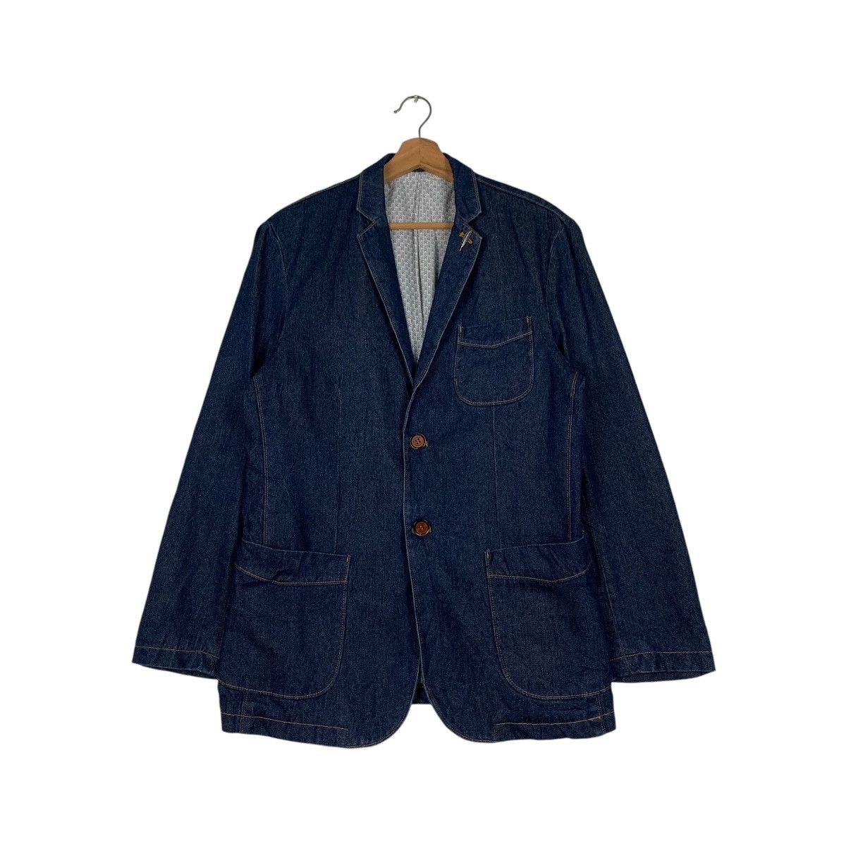 Japanese Brand OUT DOOR Work Casual Blue Denim Jacket #1297-C58 Size US XXL / EU 58 / 5 - 1 Thumbnail