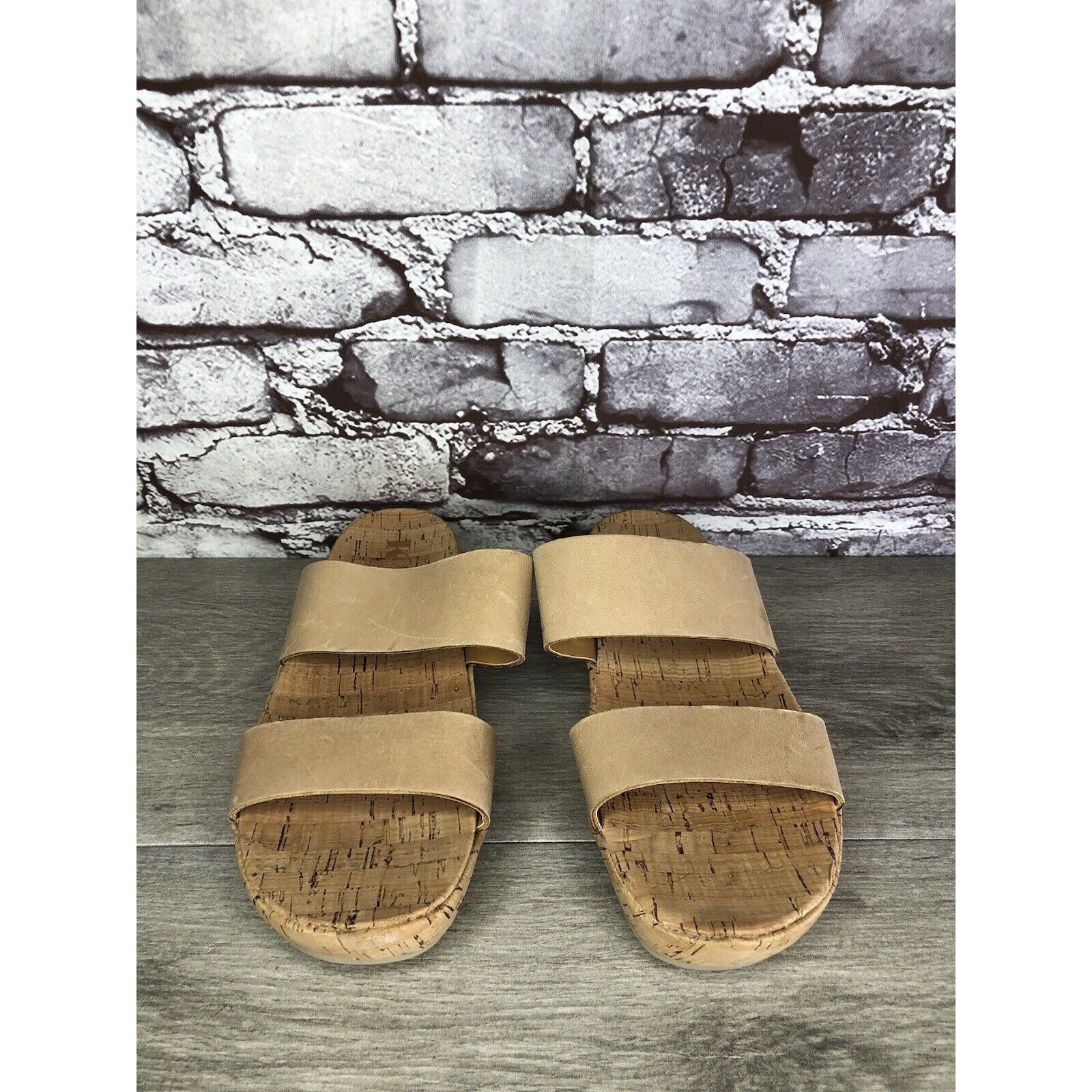 Other Korks Nude Leather Slip On Slides Cork Casual Wedge Shoes Wo Size US 9 / IT 39 - 2 Thumbnail