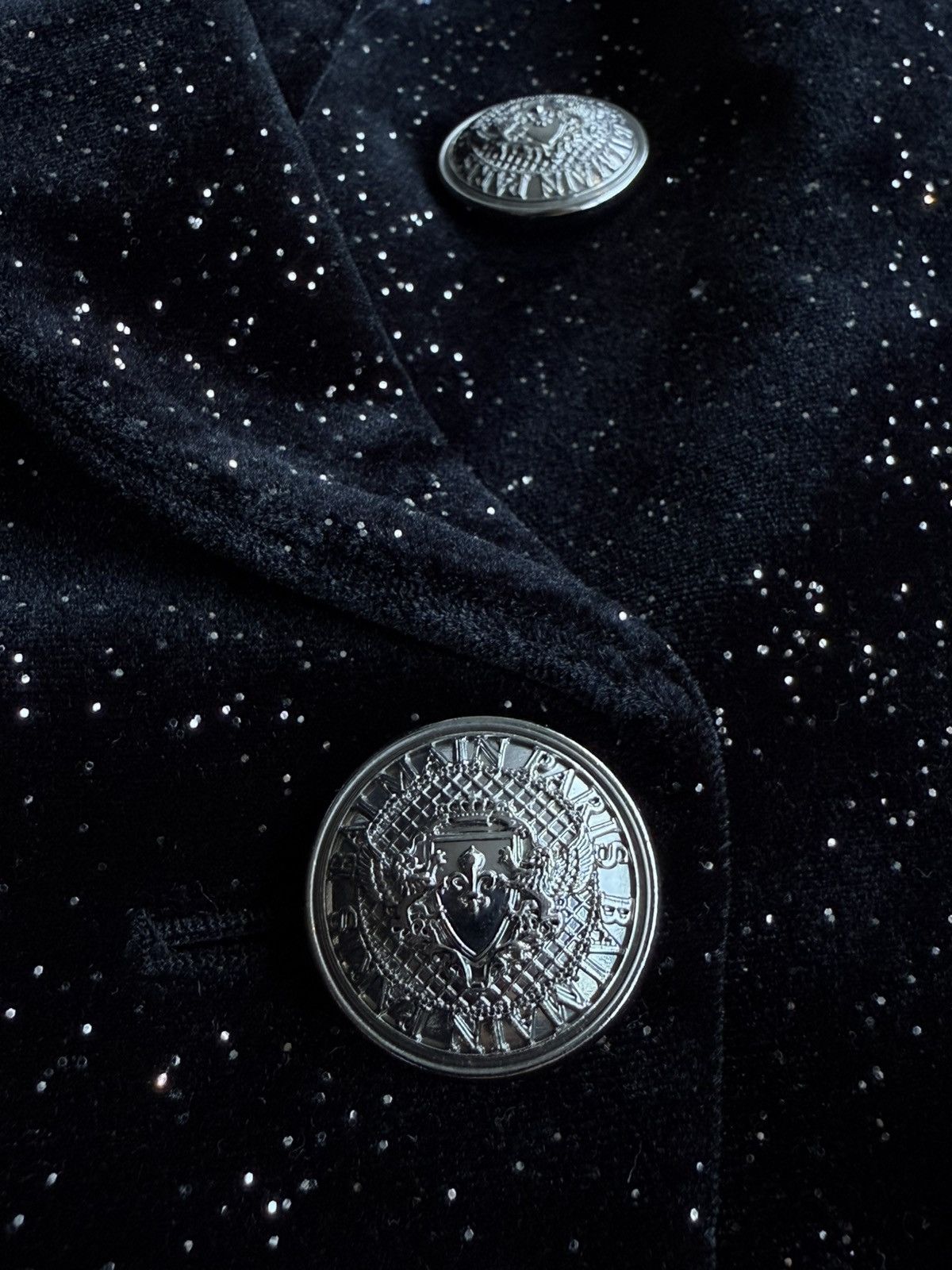 Balmain Balmain - Black Stardust Double Breasted Velvet Coat Size XS / US 0-2 / IT 36-38 - 6 Thumbnail