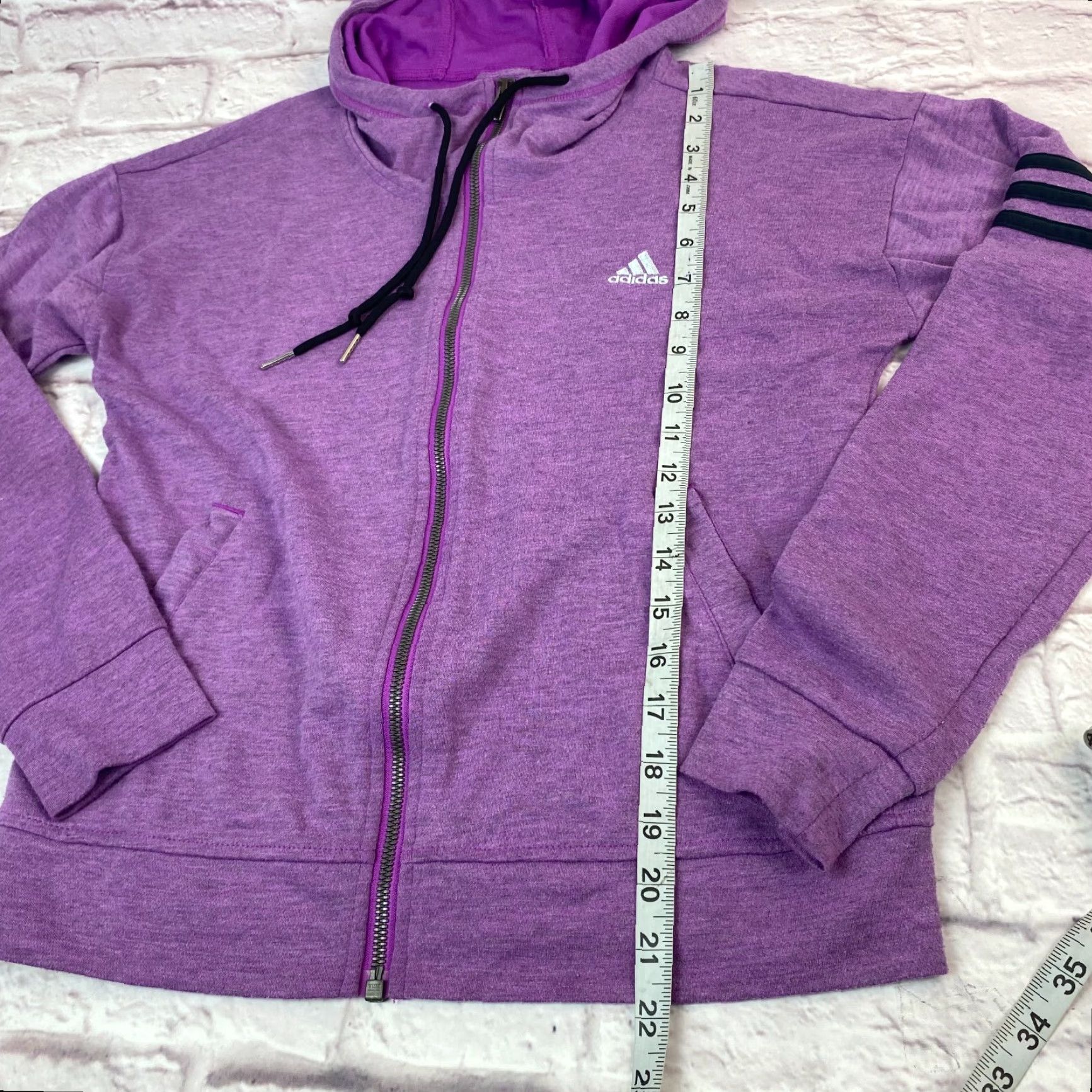 Adidas Adidas Hoodie Full Zip XS Purple Black Stripes Hooded Long Sleeve Logo Women, Regular Fit, Cotton Blend, Climalite, Activewear Size XS / US 0-2 / IT 36-38 - 7 Thumbnail