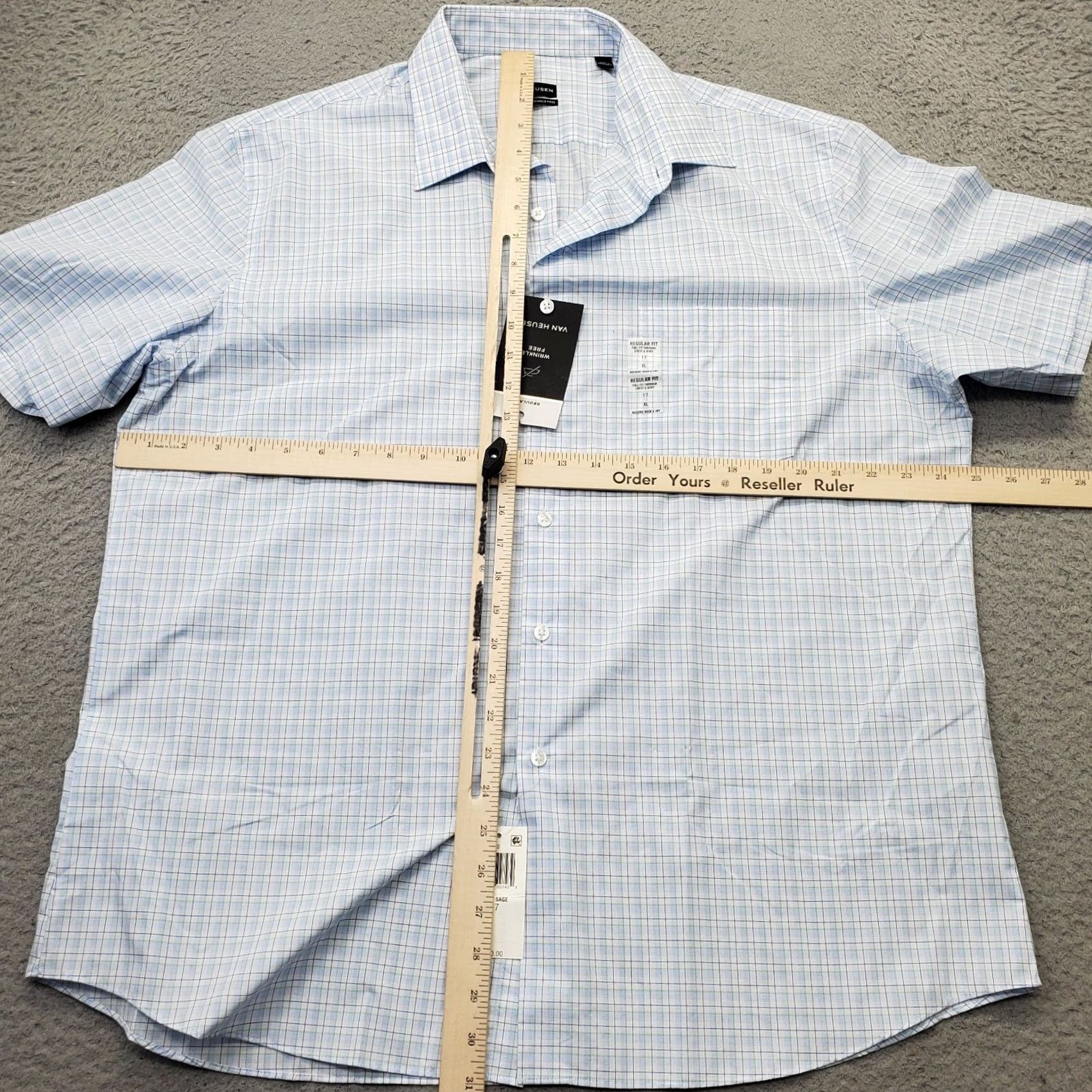 Van Heusen Van Heusen Dress Shirt Mens XL Blue Plaid Formal Regular Wrinkle-Free Button-Up Size 46R - 3 Thumbnail