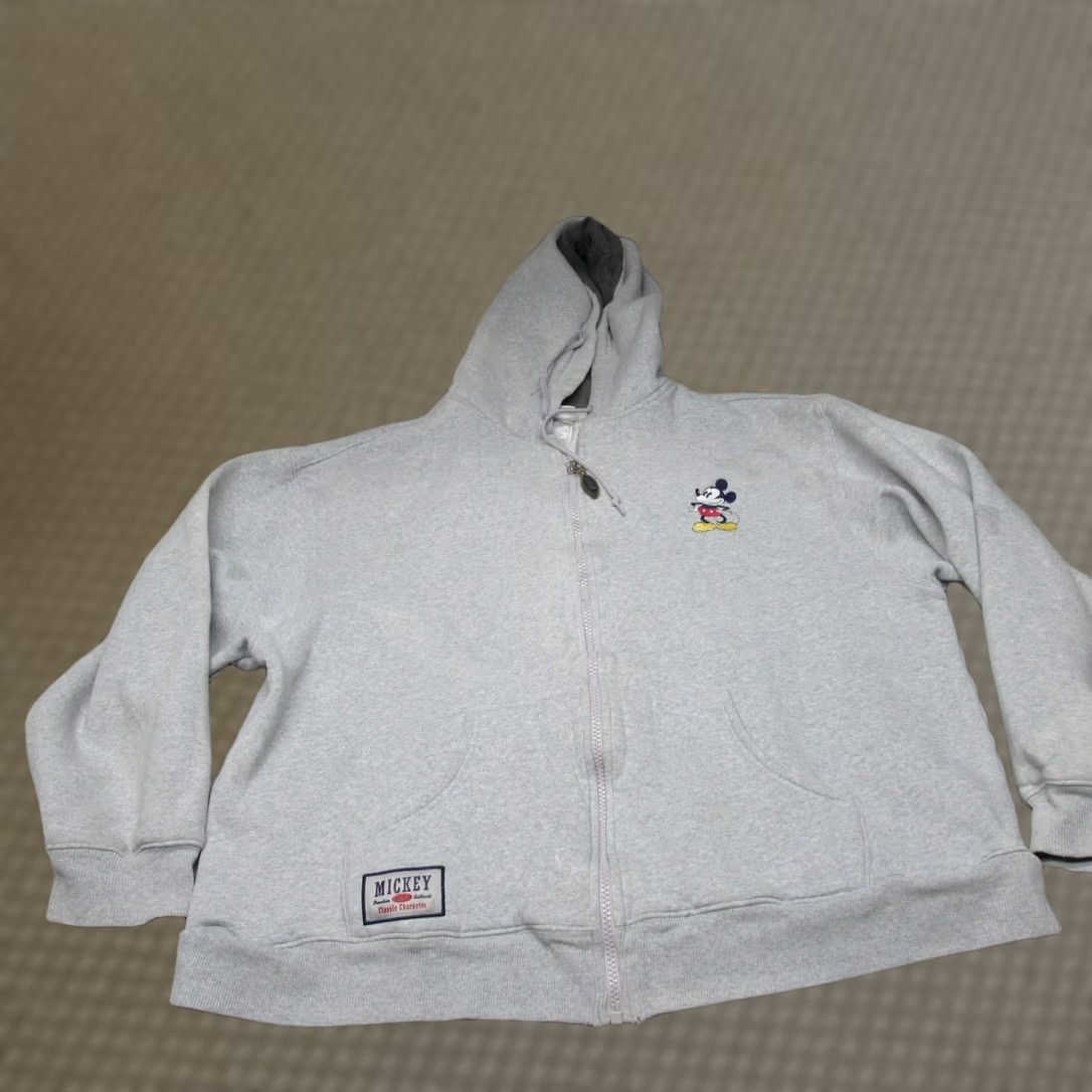 Disney Disney Mickey Mouse Hoodie Womens L Gray Fleece Full Zip Boxy Sweatshirt VTG Size L / US 10 / IT 46 - 1 Thumbnail