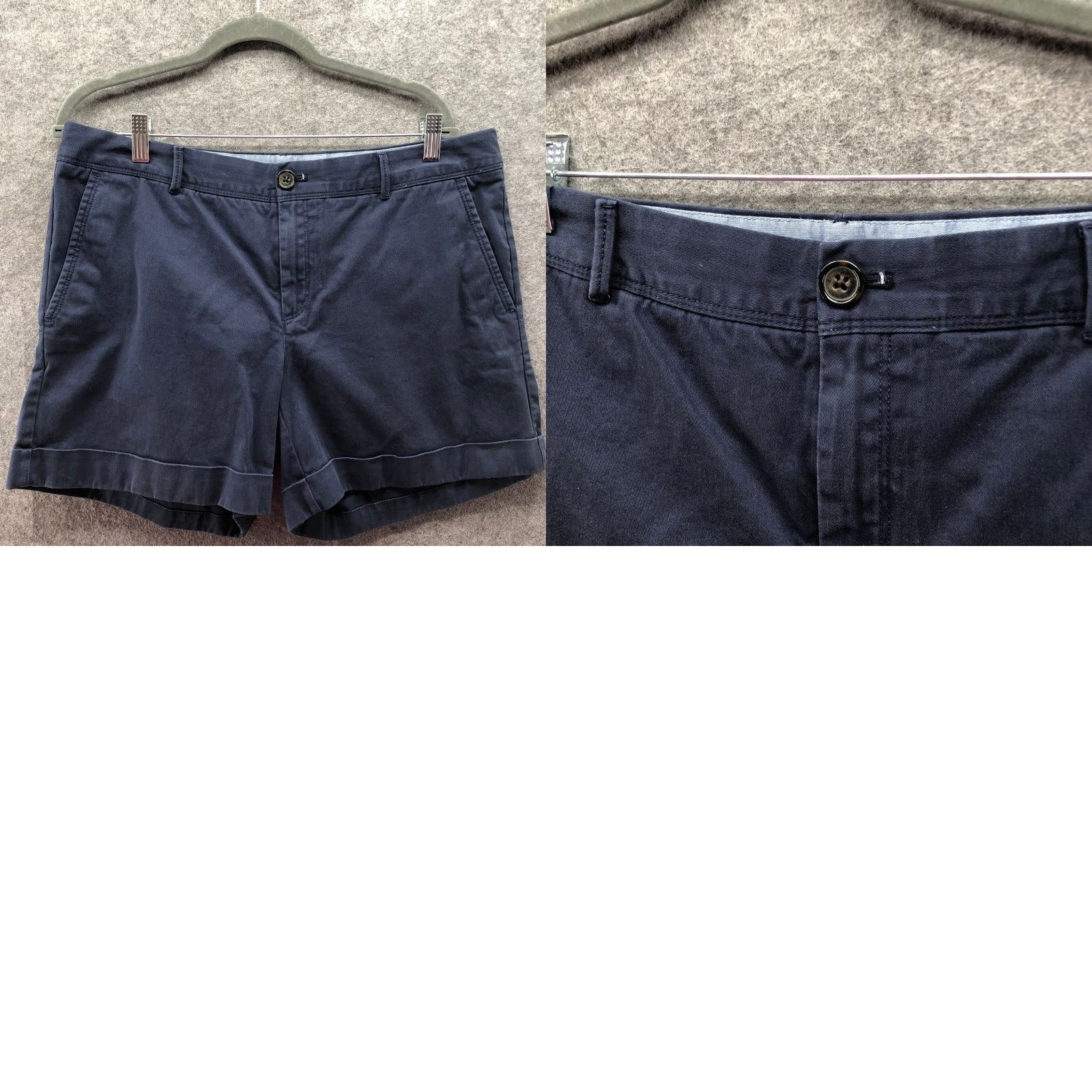 Banana Republic VINTAGE? no → Banana Republic City Chino Shorts Womens 12 Navy Blue Stretch Roll Cuff Mid Rise graphic? Size 34" / US 12 / IT 48 - 8 Thumbnail