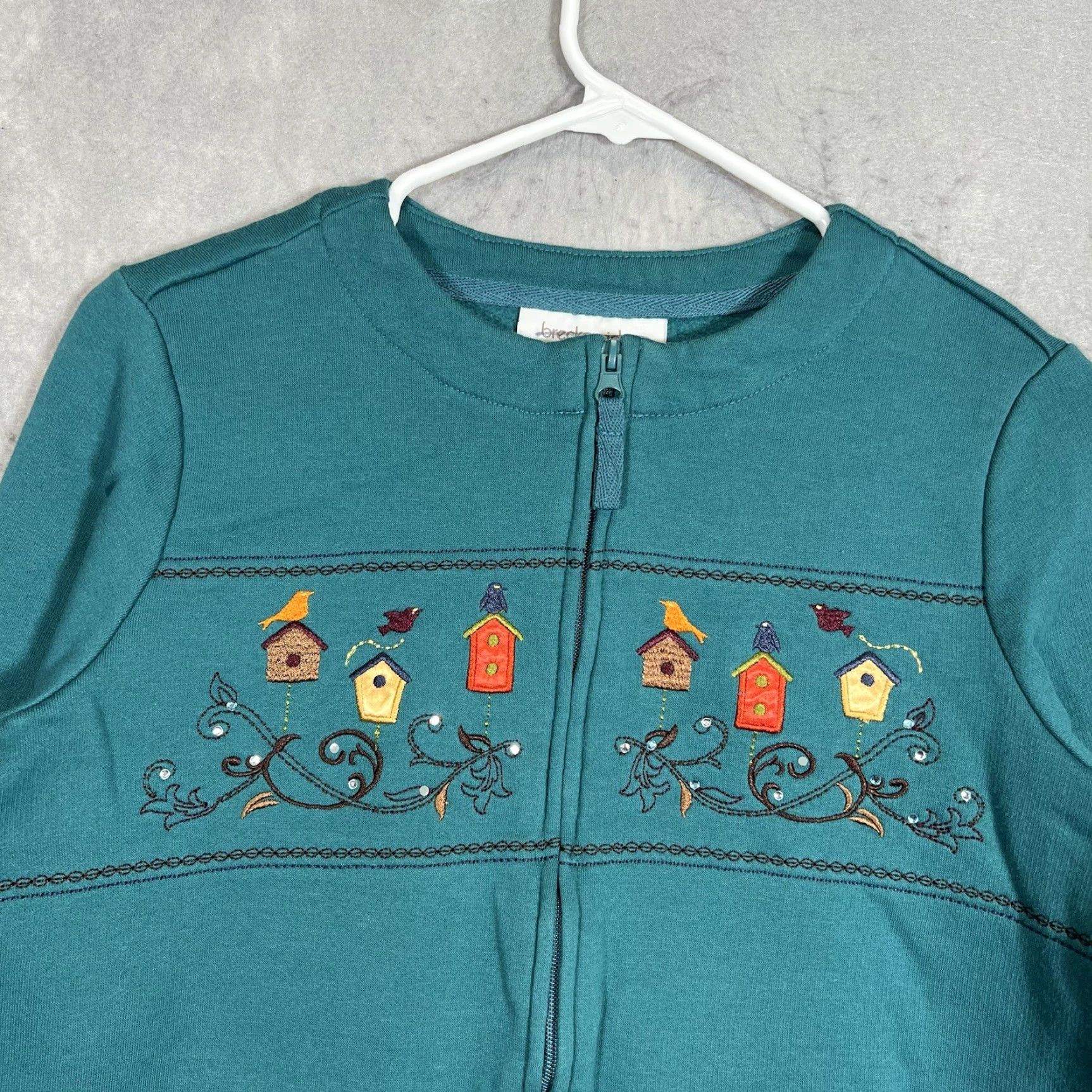 Altea VINTAGE Breckenridge Embroidered Bird House Full Zip Sweater Womens Small Teal Green Size S / US 4 / IT 40 - 4 Thumbnail