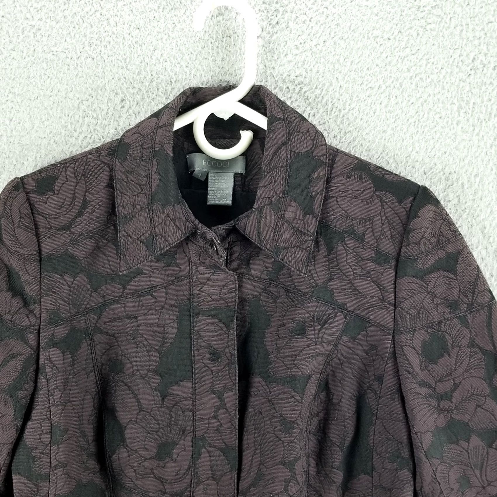 Vintage Eccoci Trench Coat Woman Size 4 Floral Design Long Belted Purple Jacket Size S / US 4 / IT 40 - 2 Thumbnail
