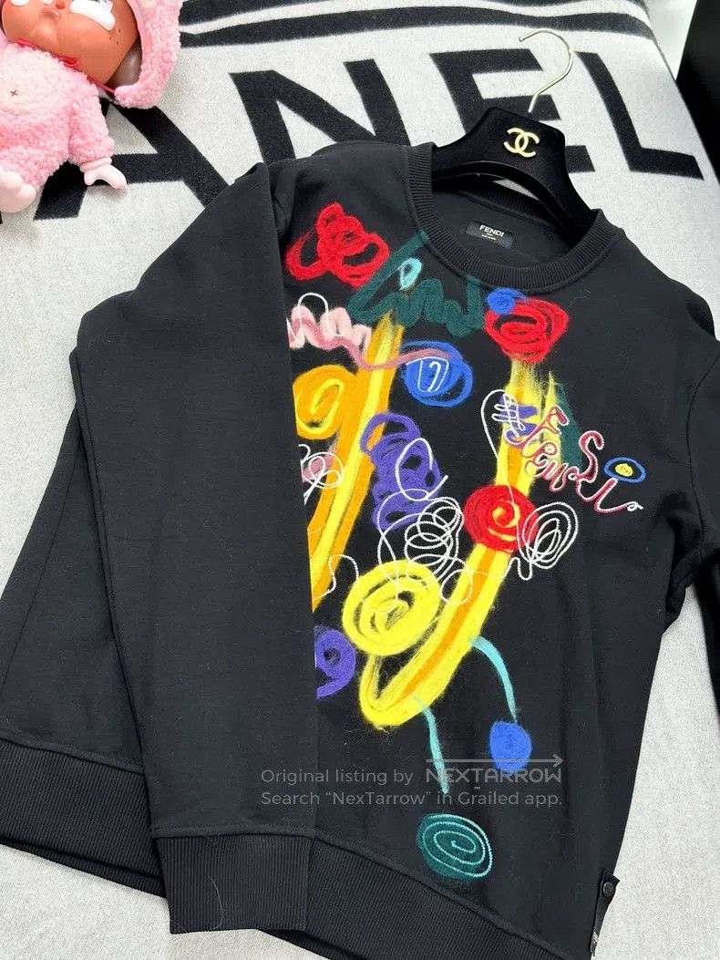Fendi Fendi Black Long Sleeve Sweatshirt with Colorful Pattern Size US M / EU 48-50 / 2 - 6 Thumbnail