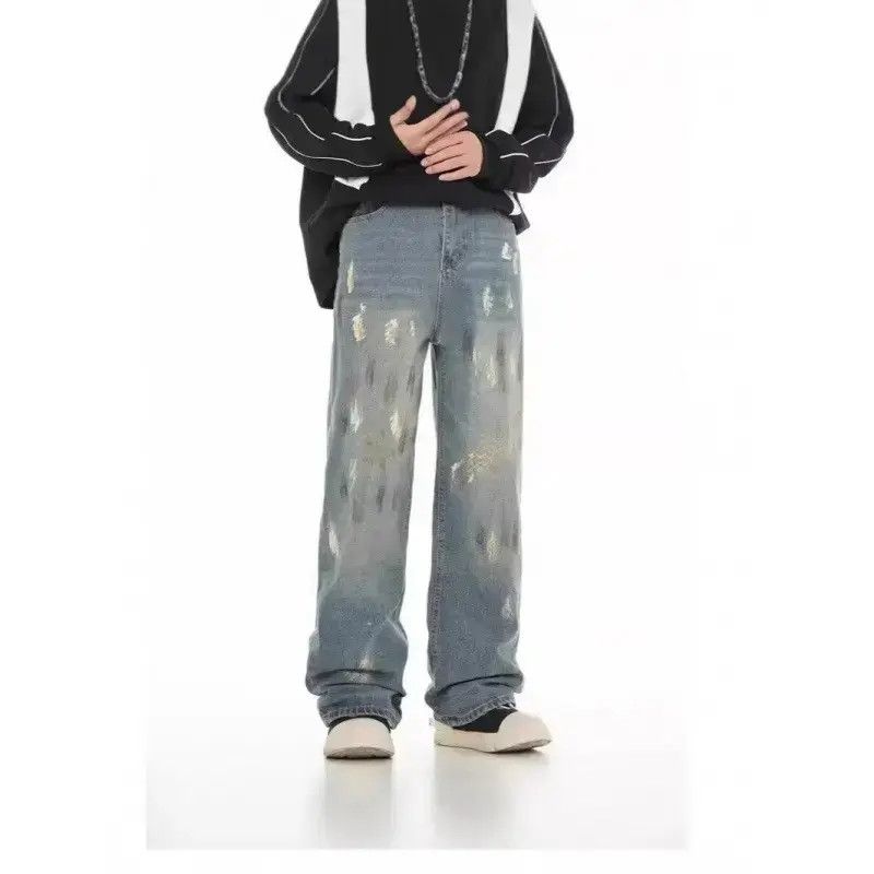 Japanese Brand Retro loose high street splashed graffiti jeans Size US 32 / EU 48 - 4 Thumbnail