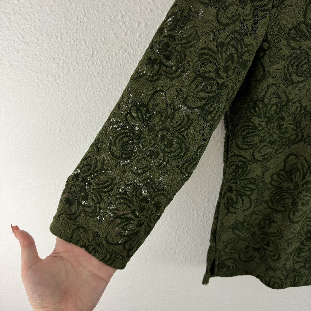 Other Vintage Y2K Moss Green Floral Lace Dainty Button Up Blouse Size M / US 6-8 / IT 42-44 - 4 Thumbnail