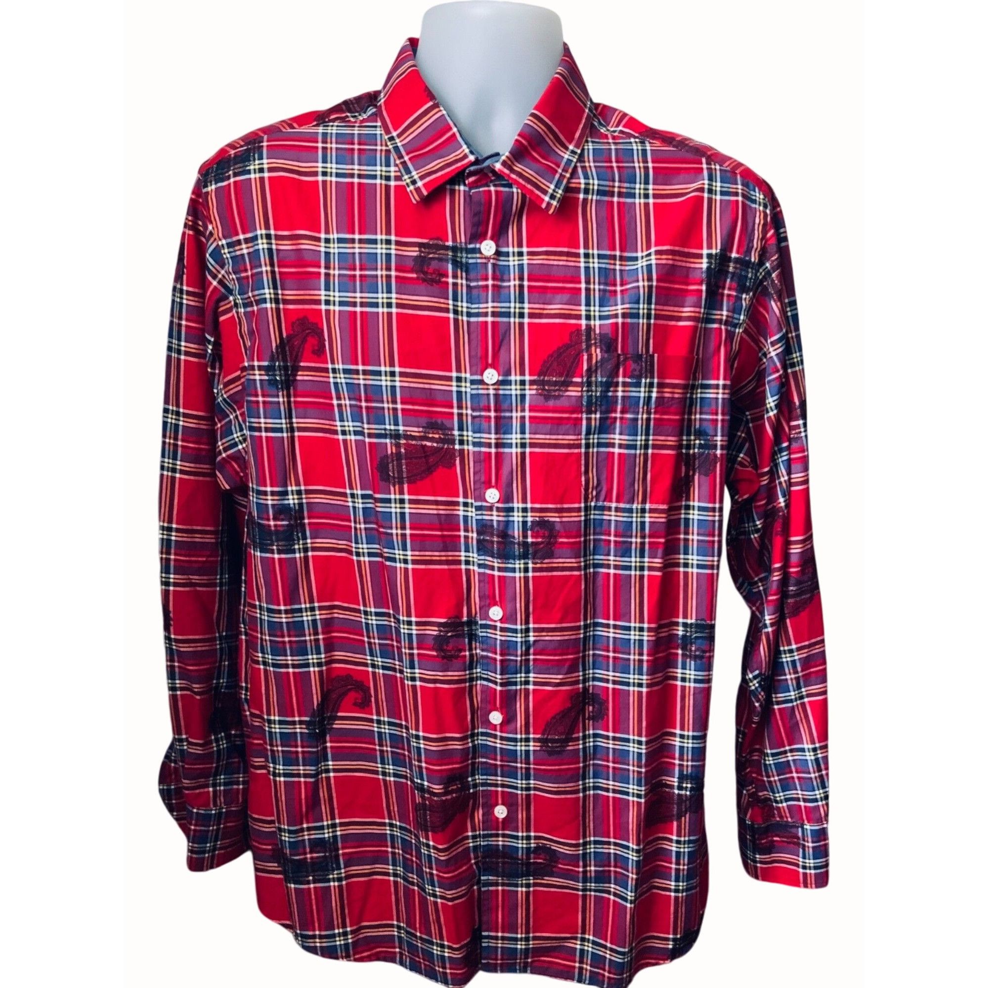 Daniel Cremieux Cremeieux Classics Mens Red Plaid Paisley Shirt XL Size US XL / EU 56 / 4 - 1 Thumbnail