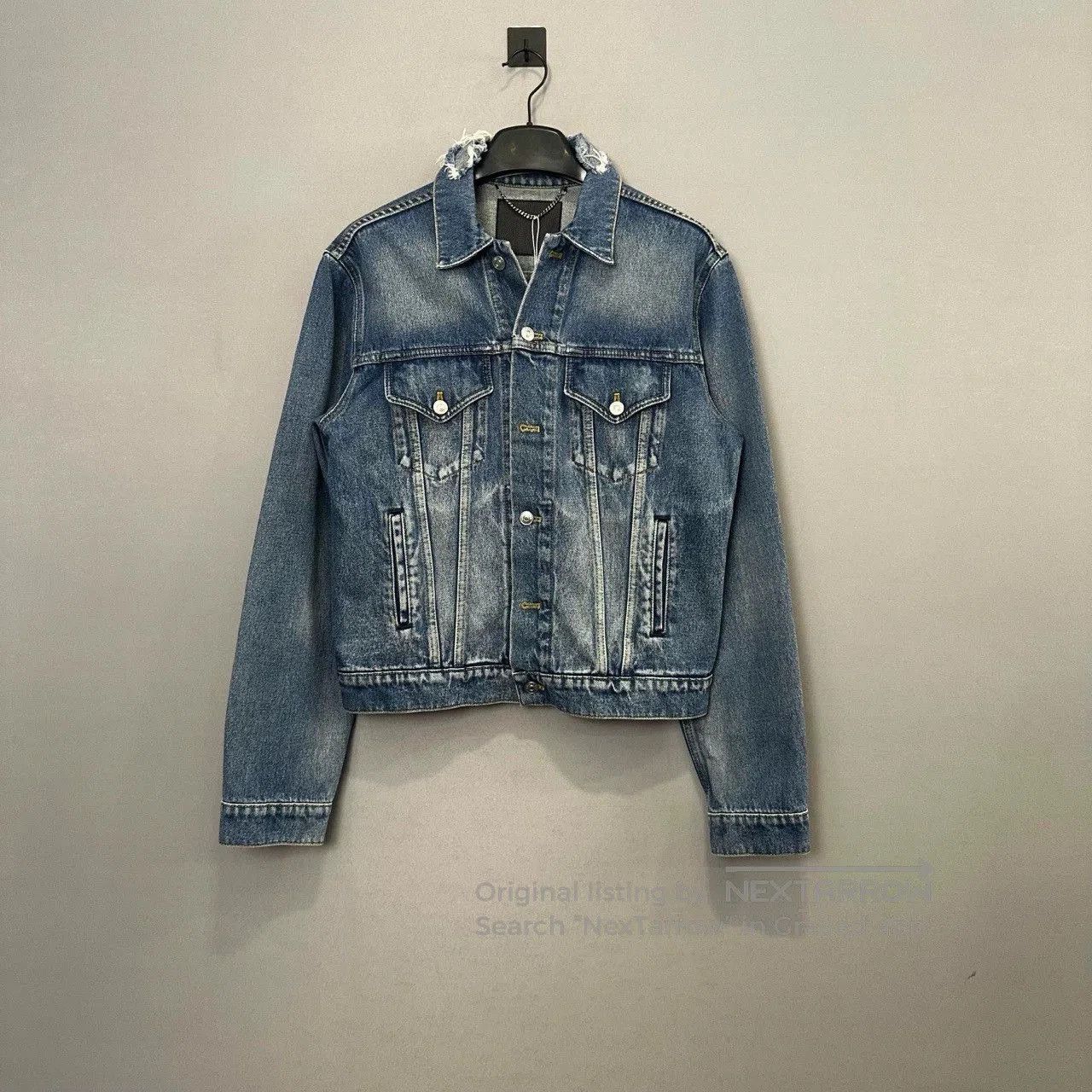 balenciaga embroidered denim jacket in light blue.