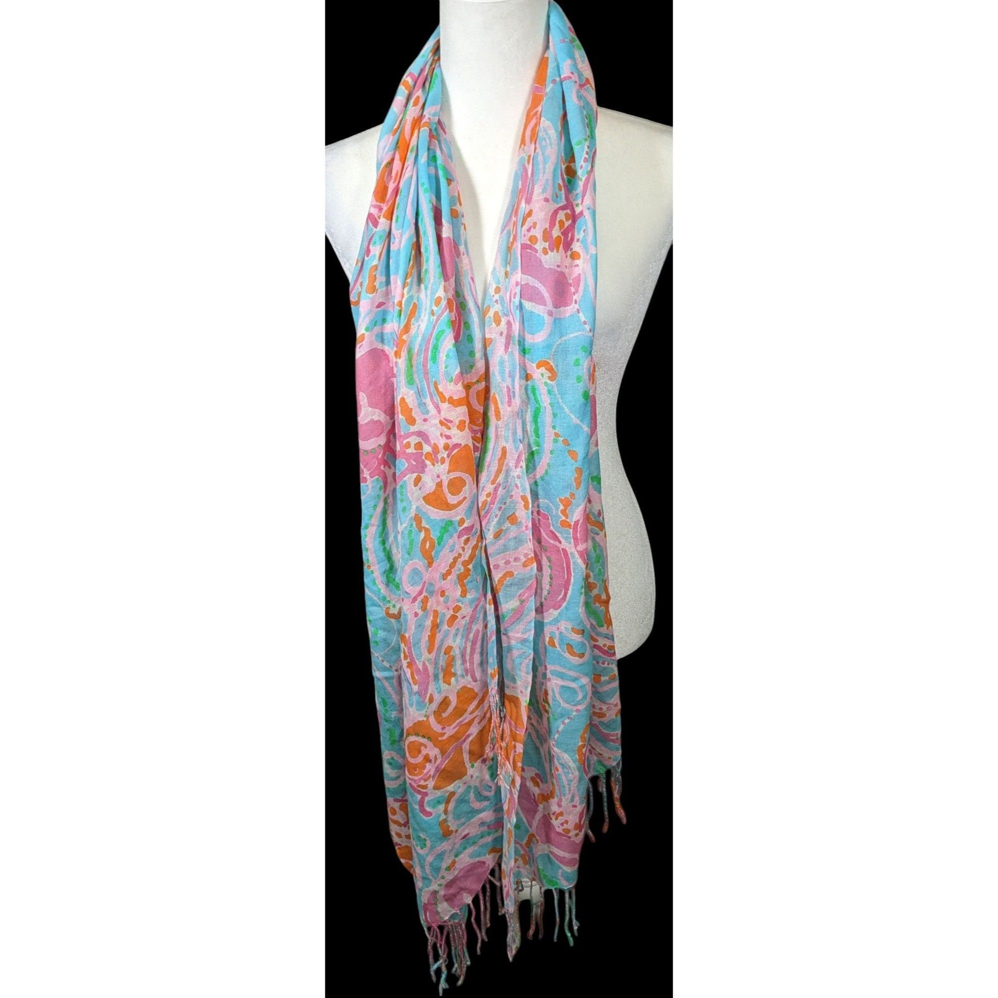 Lilly Pulitzer Lilly Pulitzer Jellies Pink Blue And Orange Jellyfish Scarf Size ONE SIZE - 3 Thumbnail