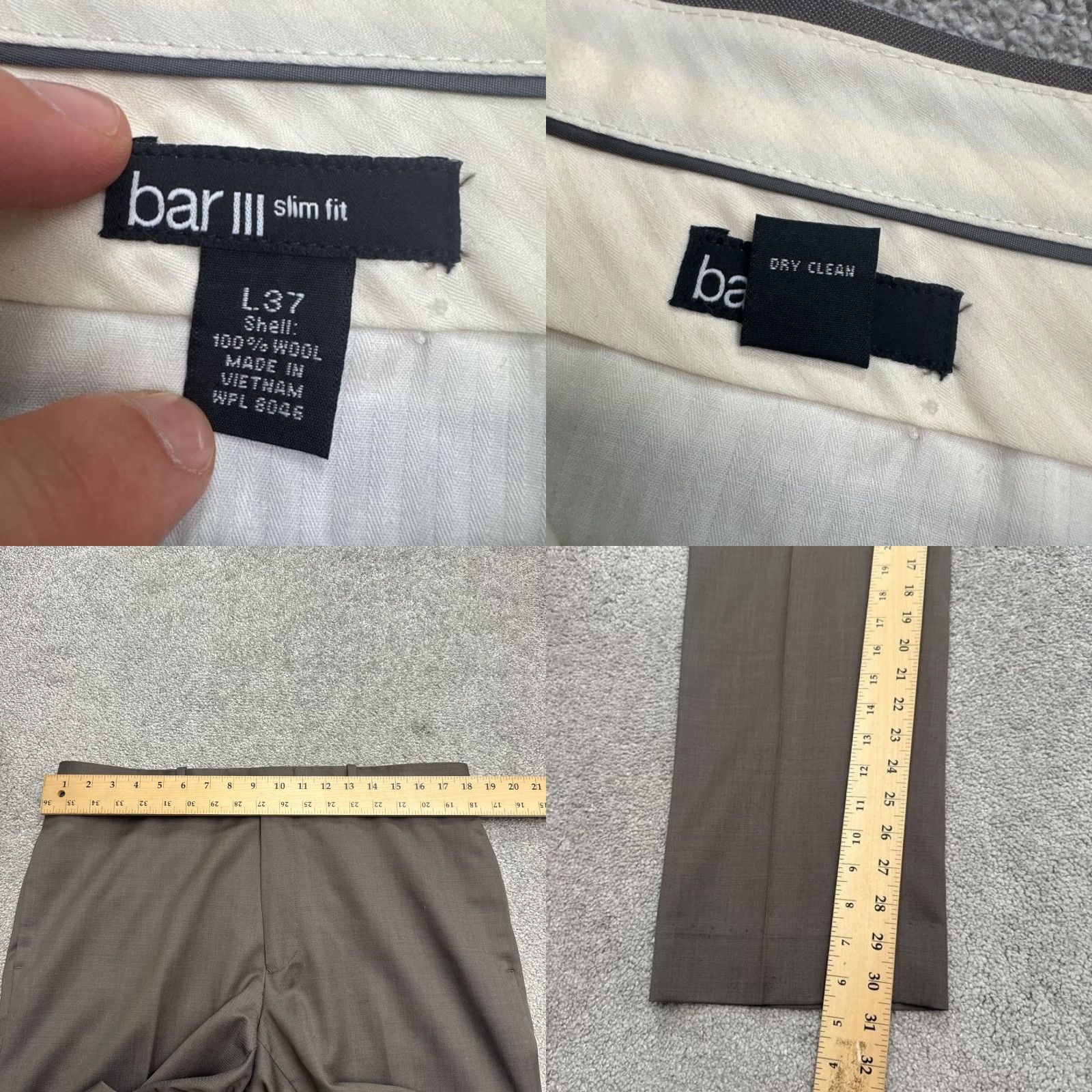 Bar III Bar III Slim Fit Wool Dress Pants Mens 36x31 Brown Flat Front Straight  Leg Business Formal | Grailed