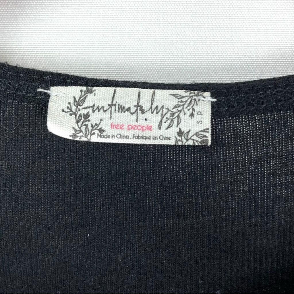 Free Planet Free People Turn It Up Black Long Mesh Sleeve Ribbed Top S Size S / US 4 / IT 40 - 4 Thumbnail