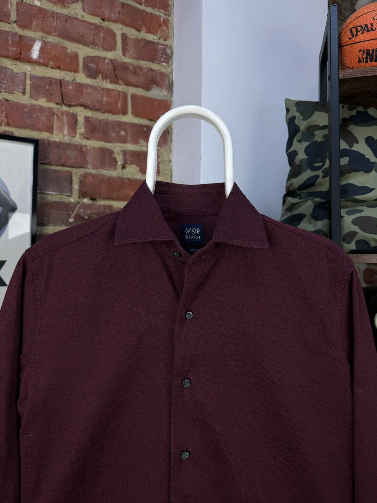 Boggi × Designer BOGGI Milano Burgundy Casual Slim Fit Long Sleeve Shirt Size US M / EU 48-50 / 2 - 2 Thumbnail