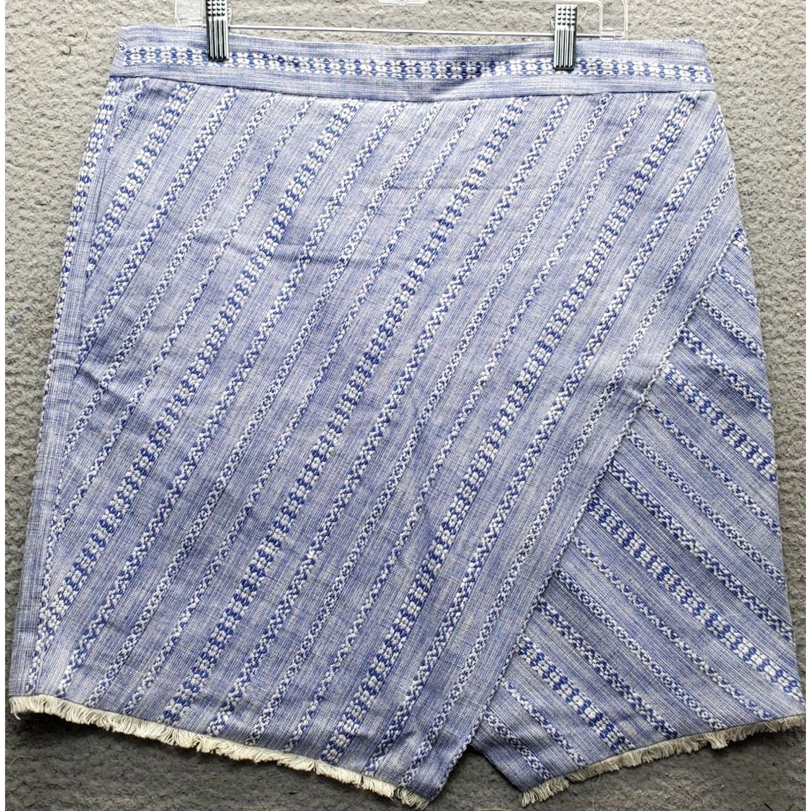 Loft LOFT Wrap Skirt Womens Size 14 Multi Striped Fringed Hem Pleated Back Side Zip Size 36" / US 14 / IT 50 - 2 Thumbnail