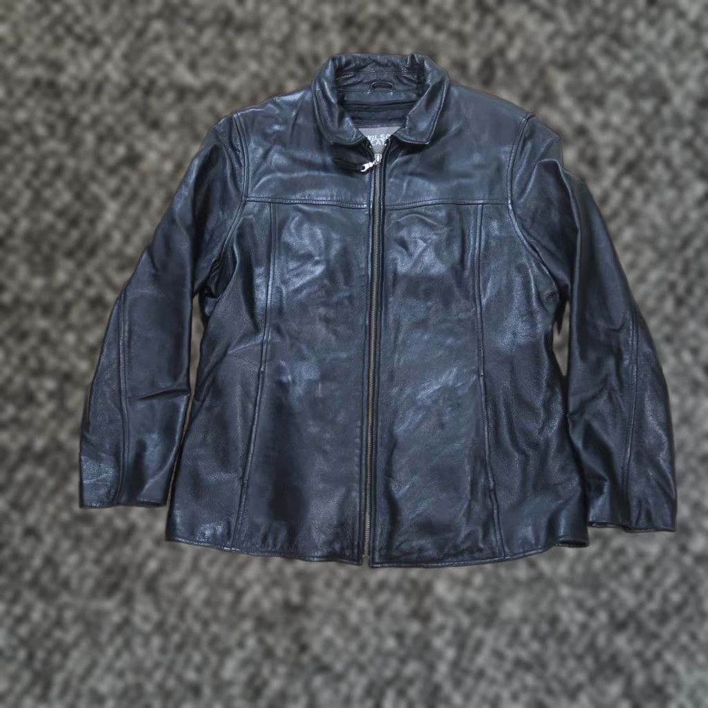 Vintage VINTAGE Wilsons Leather Jacket XL Black Mens Overcoat Full Zip Lined Insulated Nylon Lining Softshell Retro 90s Classic Coat Size US XL / EU 56 / 4 - 1 Thumbnail