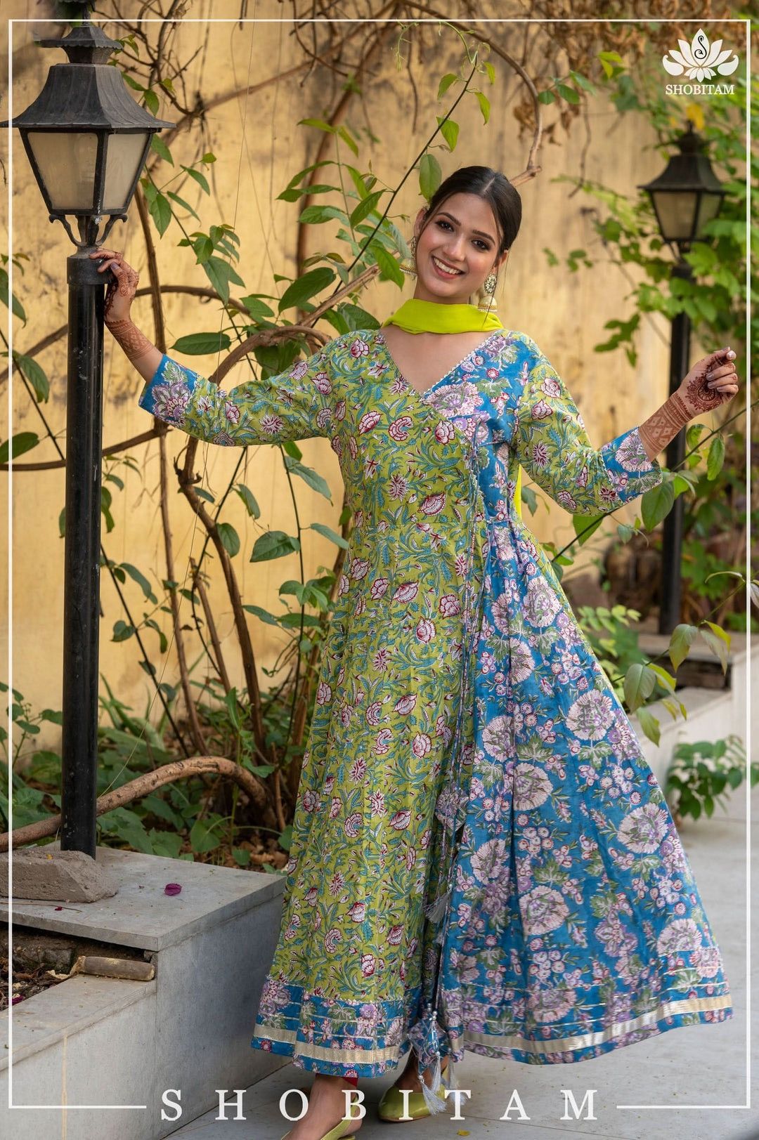 Other Shobitam 6M Flare Lime green Angrakha Anarkali Dress Size XL / US 12-14 / IT 48-50 - 1 Thumbnail